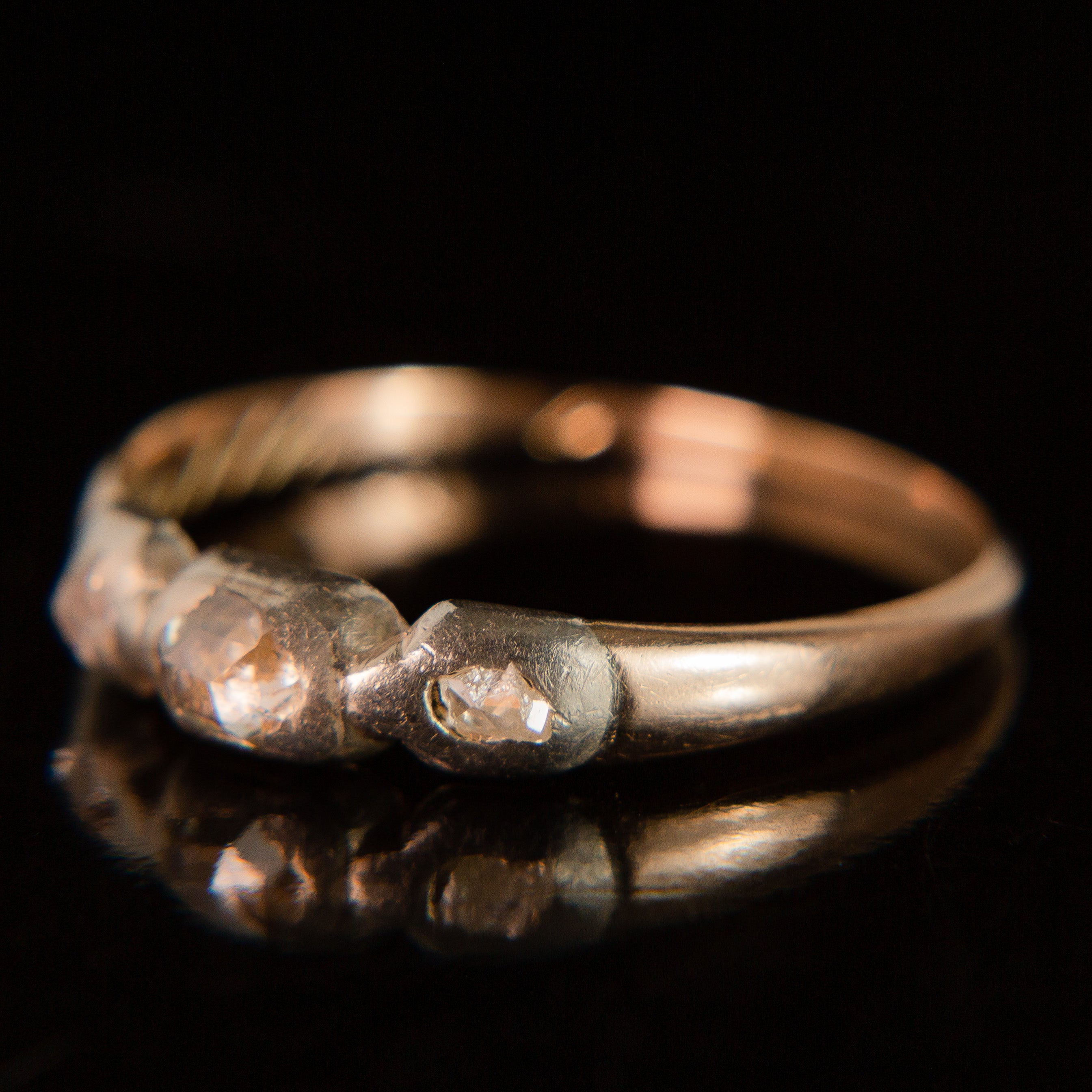 Antique Late Georgian Trilogy Ring with Rose Cut Diamonds in 14k Gold & Sterling Silver c.1822 - Vintage Jewelry for Weddings, Anniversaries & Special Occasions