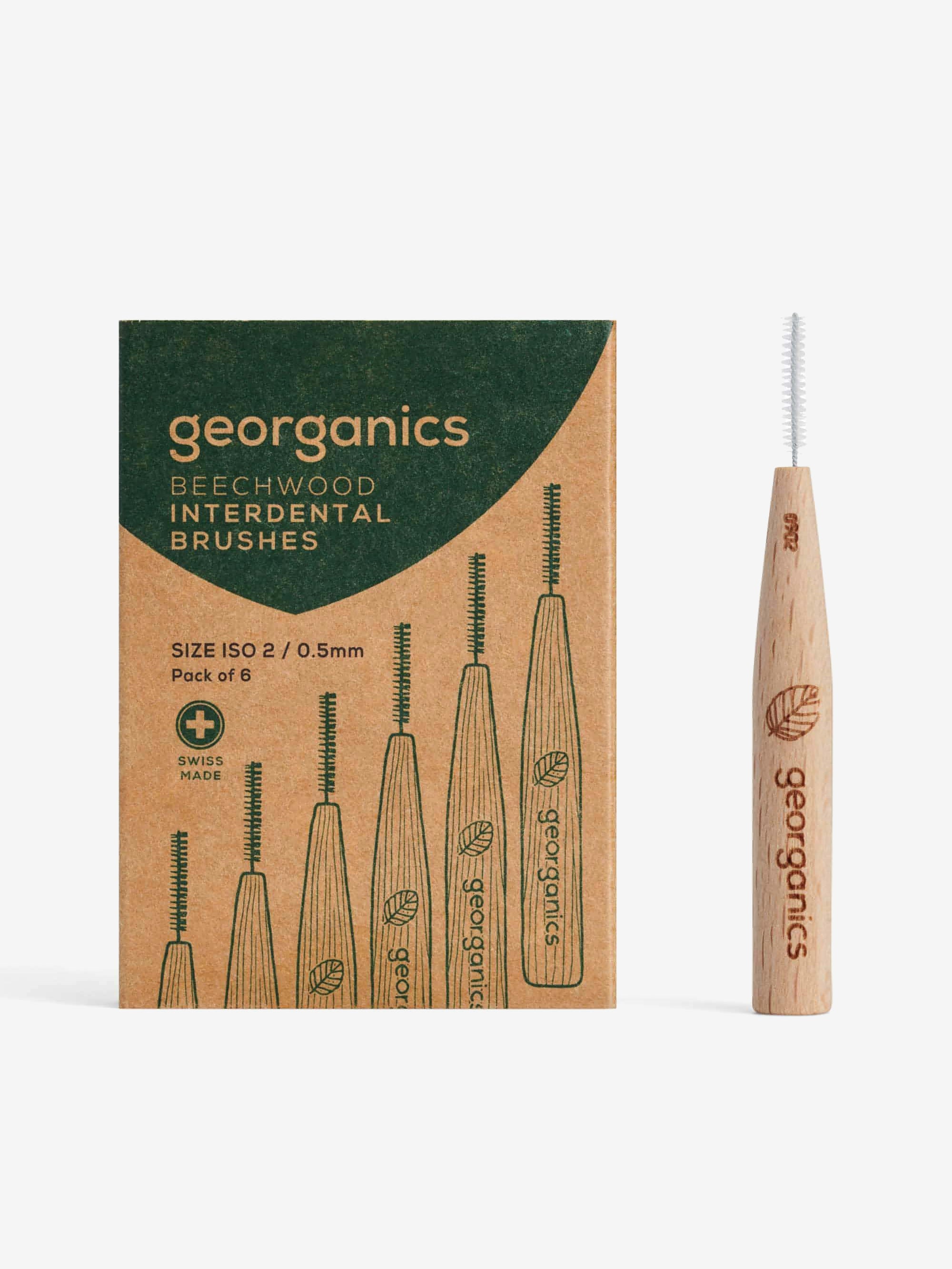 Georganics Beechwood Interdental Brush Set - ISO Size 2 (5mm) for Gentle Teeth Cleaning - Perfect for Braces, Bridges & Dental Work Care