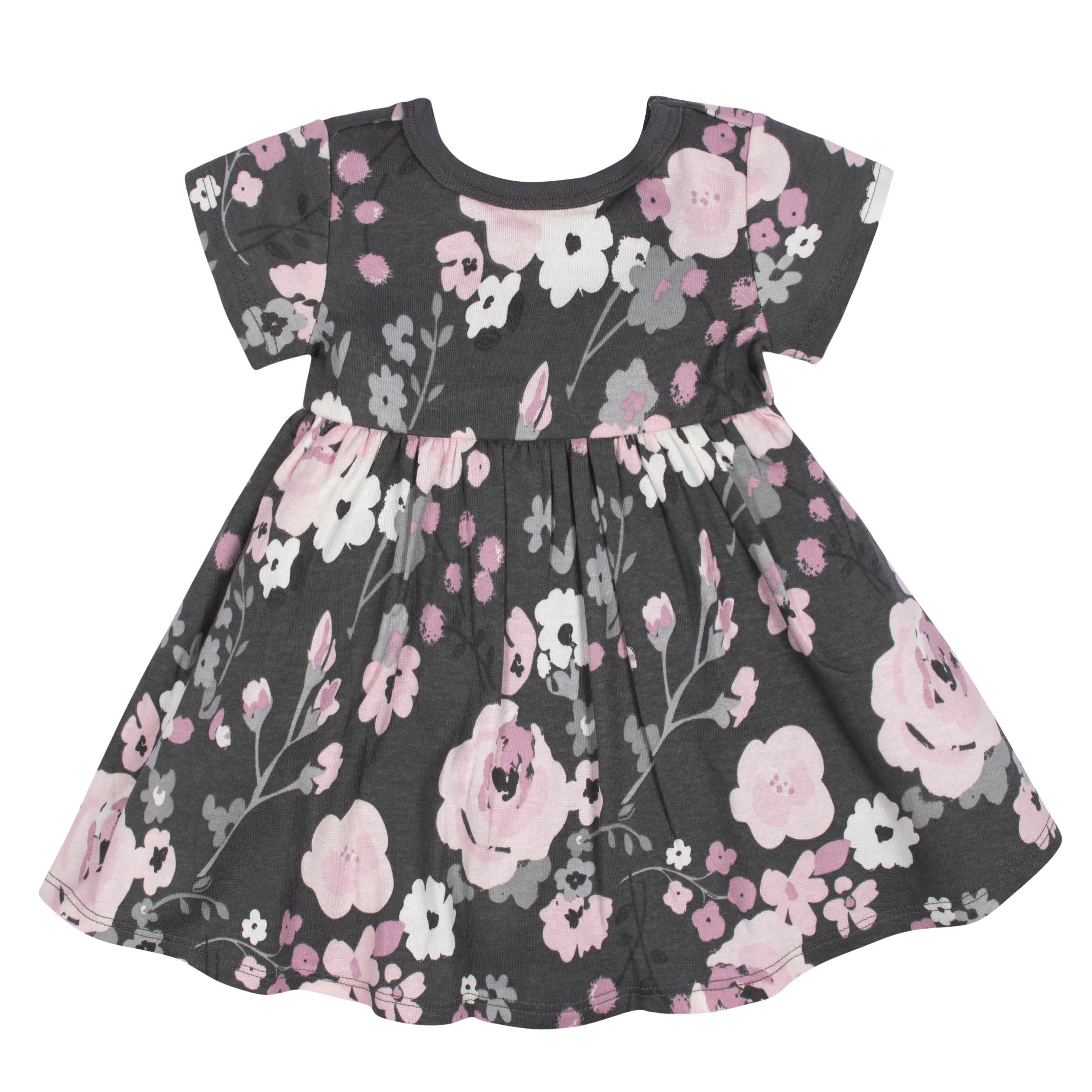 2 Pack Baby Girls Gray Floral Short Sleeve Dresses - Cute Summer Outfits for Toddler Girls, Playdates & Photoshoots