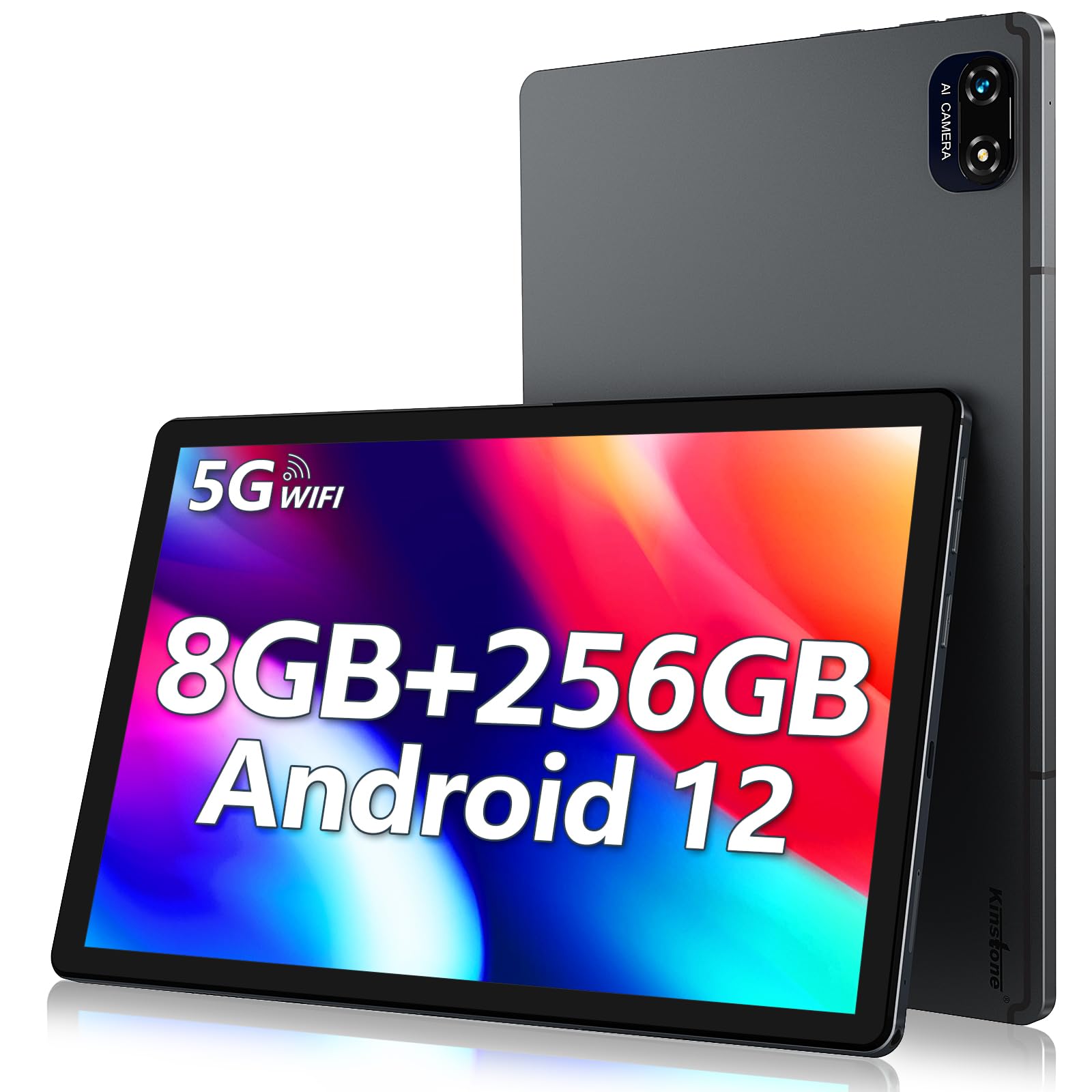 Kinstone 10.1 Inch Android 12 Tablet - 8GB RAM, 256GB ROM (Expandable to 1TB), MTK8183 Octa-Core 2.0GHz Processor, 6000mAh Battery, 1920x1200 IPS FHD Display | 2.4G/5G WiFi, Five-Mode GPS | Metal Body Gray - Perfect for Work, Study, Streaming & Gaming