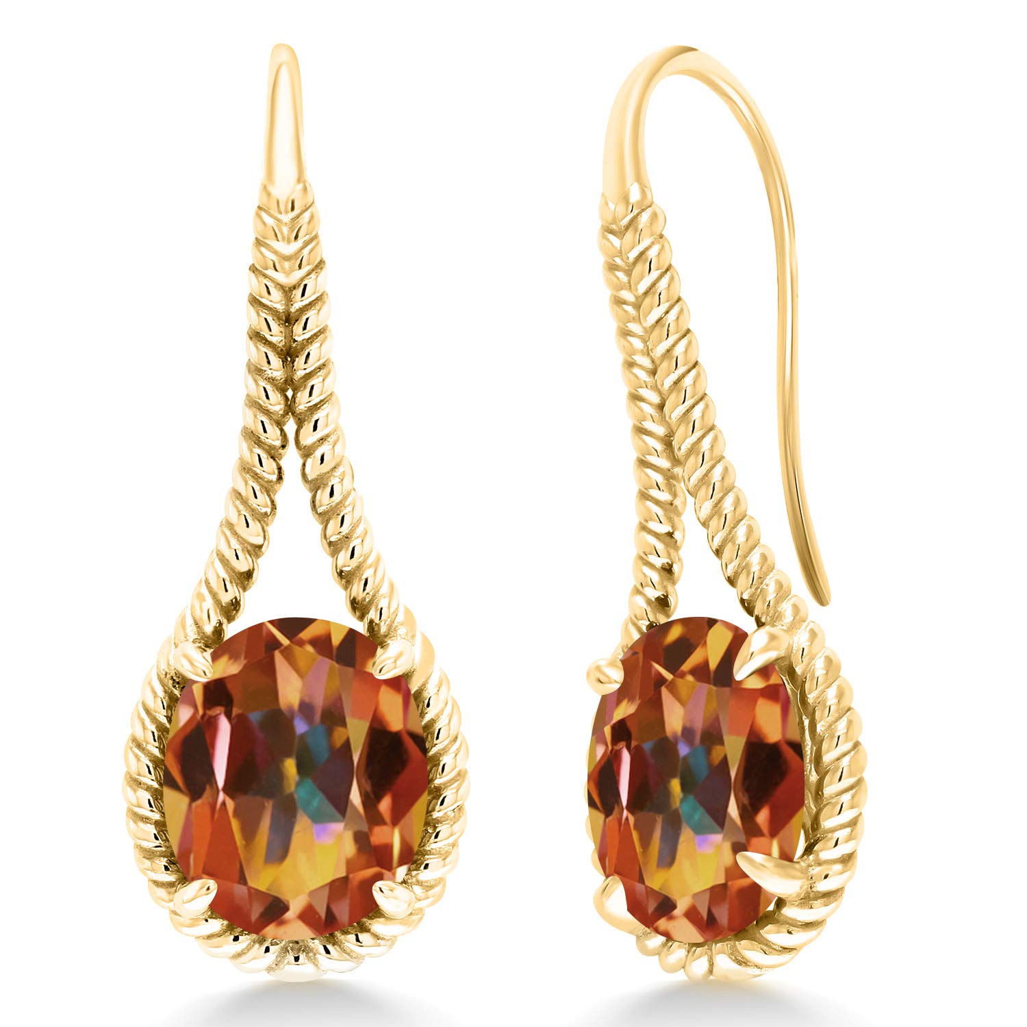 Gem Stone King 12x10mm Oval Gemstone Dangle Earrings for Women - 18K Yellow Gold Plated Silver, Birthstone French Wire Drop Earrings (1.18 Inch) | Perfect Gift for Birthday, Anniversary & Special Occasions