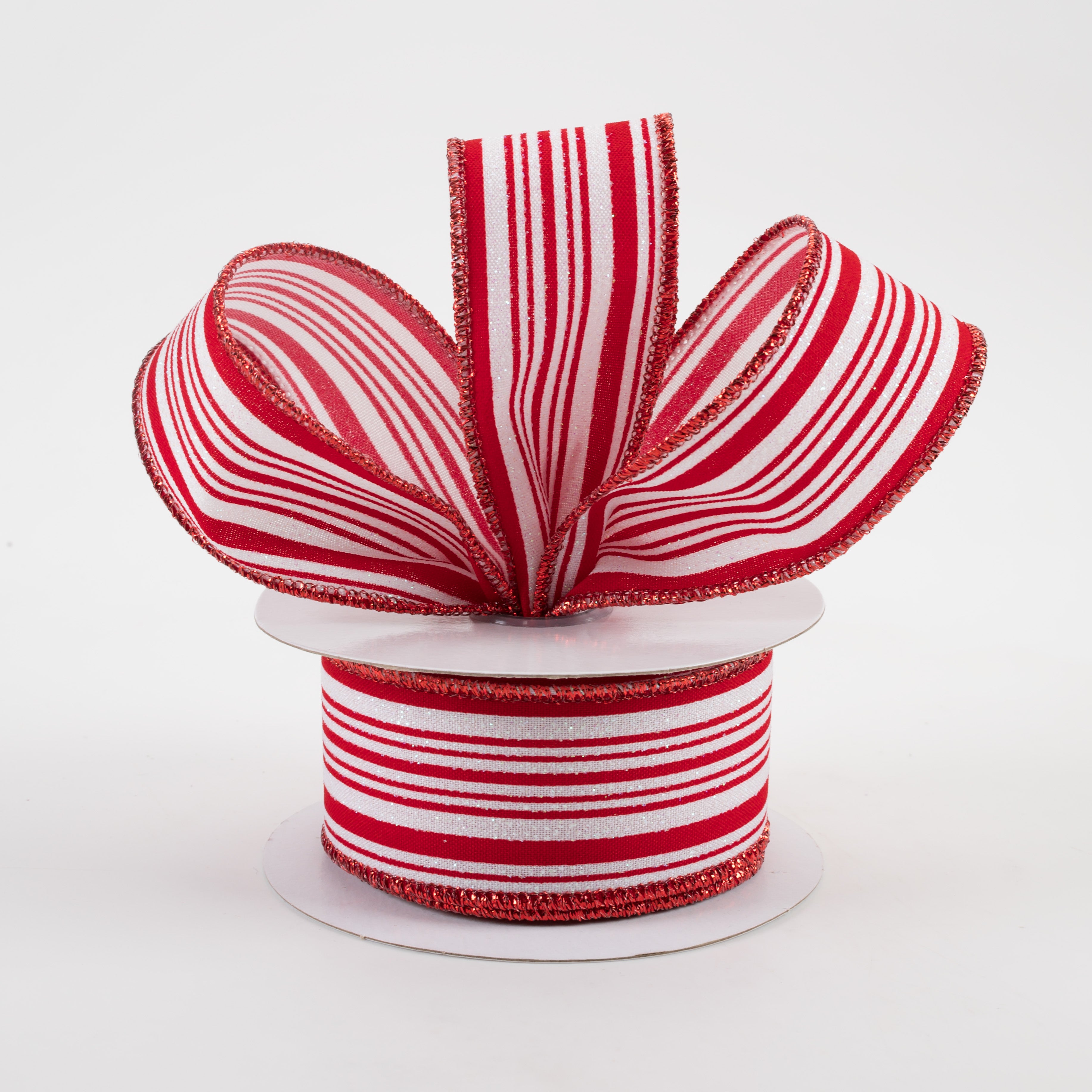 1.5 Inch Iridescent Ticking Stripes Satin Ribbon - White & Red (10 Yards) for Gift Wrapping, Hair Bows, DIY Crafts & Home Decor