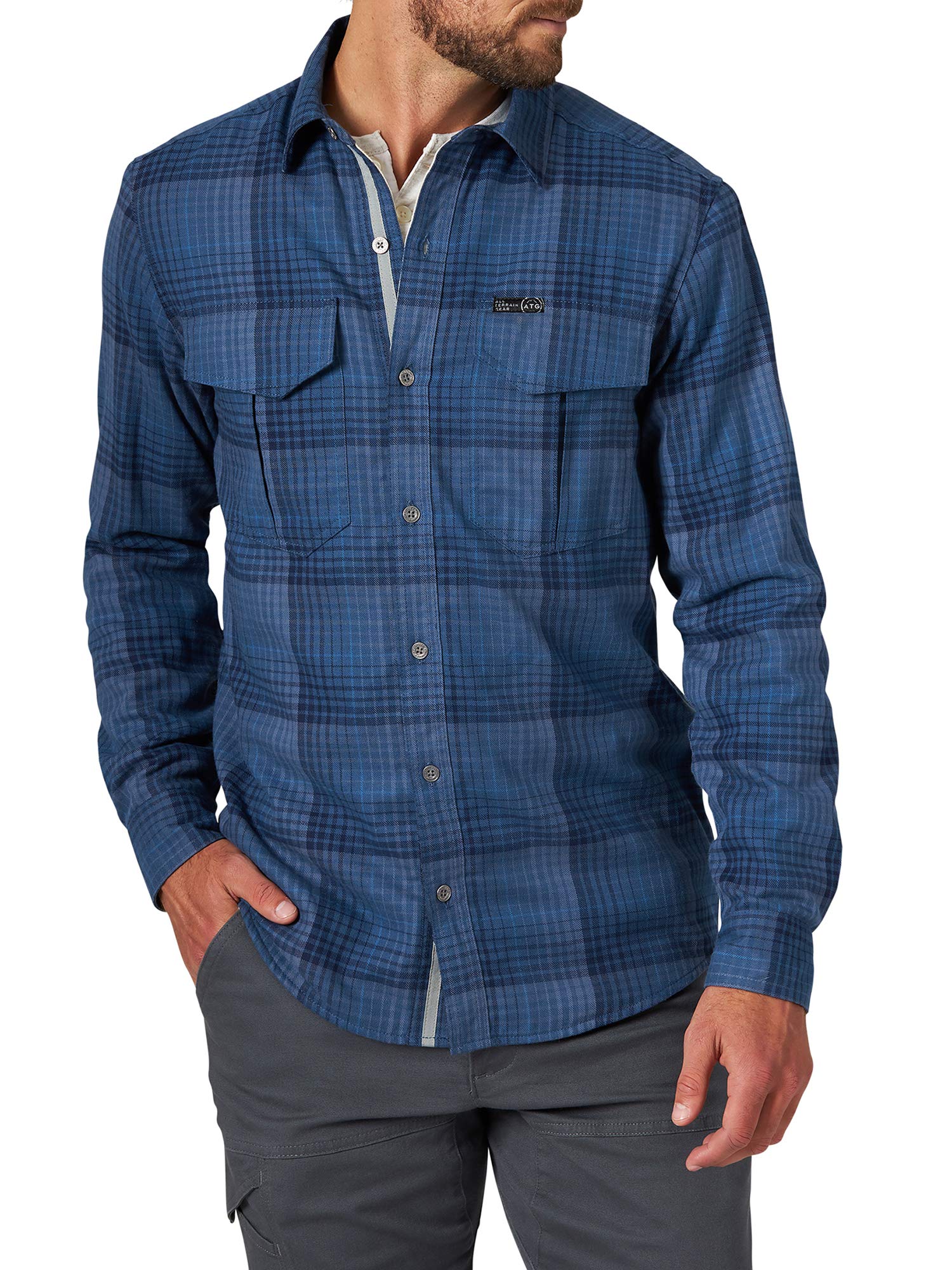 ATG by Wrangler Men's Thermal Lined Flannel Shirt - Warm Plaid Long Sleeve Button Down for Winter Outdoor Activities, Hunting & Camping