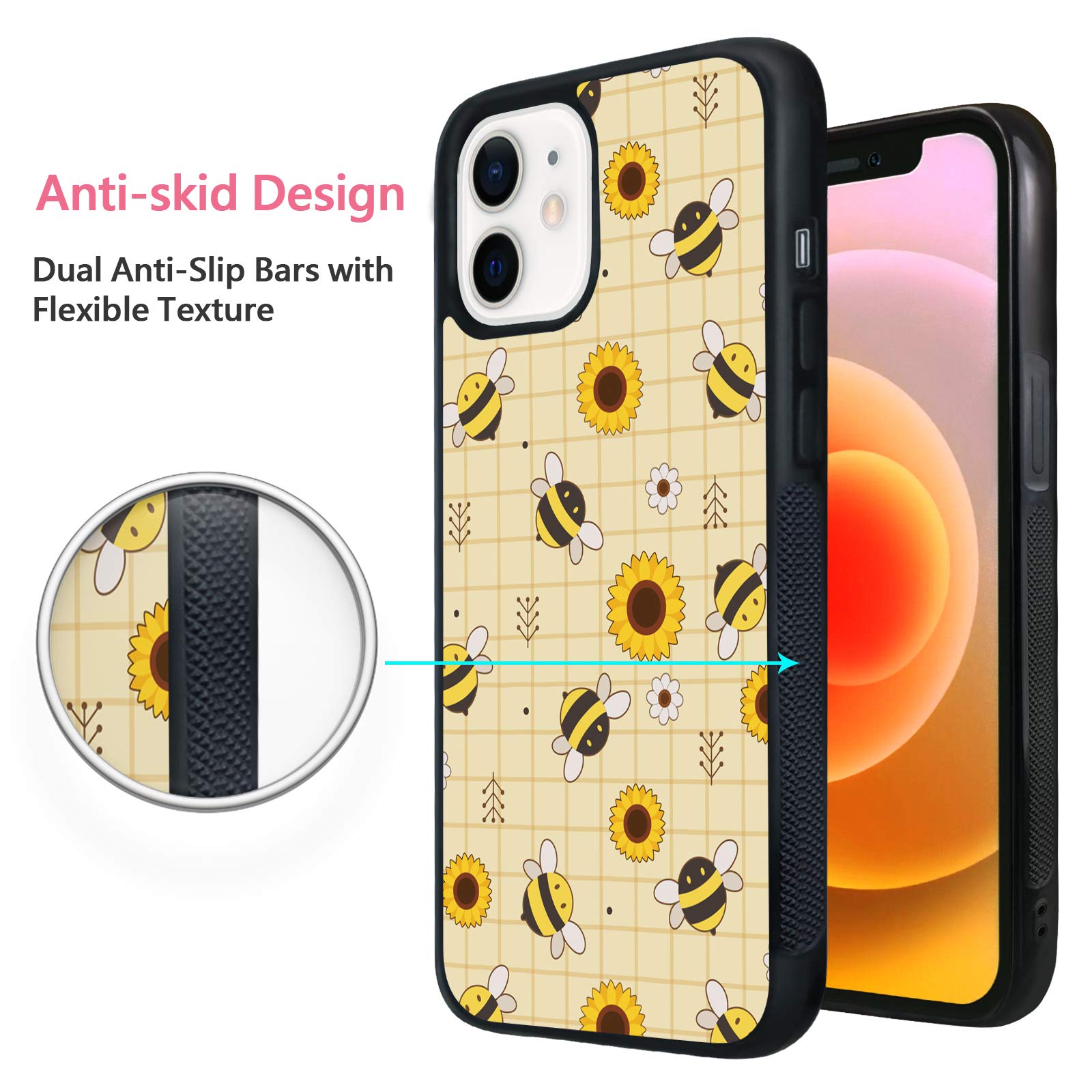 FANXI Shockproof Cute Yellow Bee Phone Case for iPhone 12/12 Pro 6.1 Inch - Protective Durable Cover for Women, Men, Boys & Girls - Perfect for Outdoor Activities, School & Daily Use
