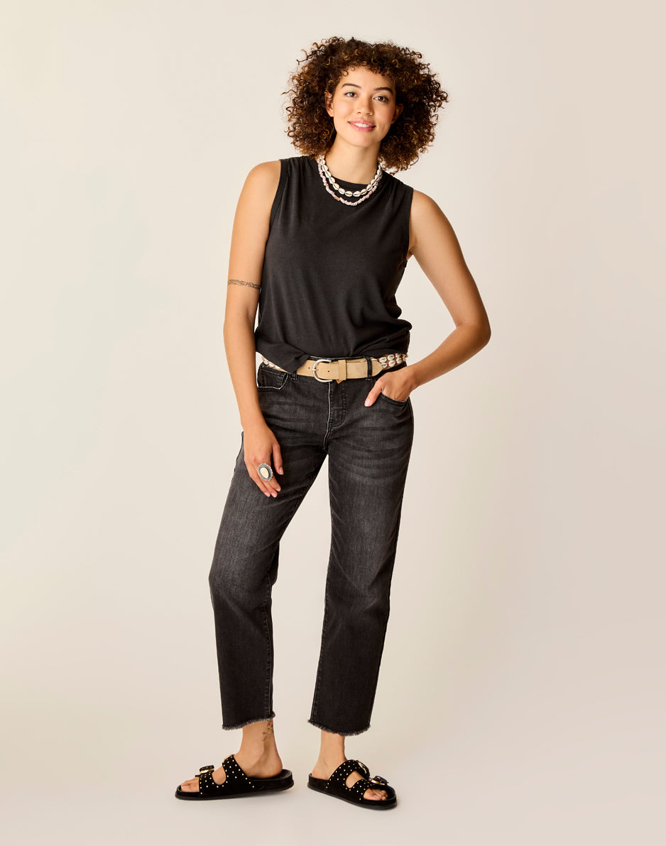 Austin Crop Jean - Washed Black High Waist Denim Shorts for Women | Casual Summer Outfit, Streetwear Fashion