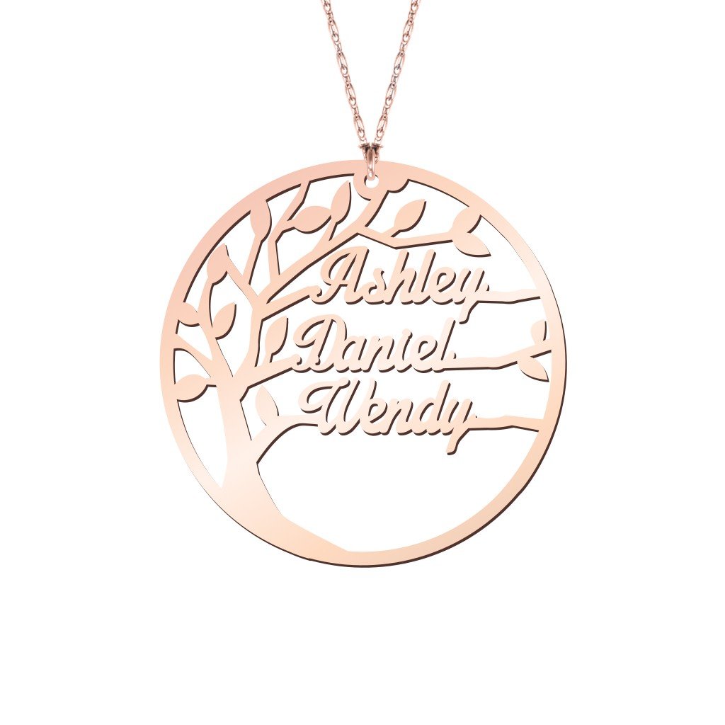 10K Gold Three Name Family Tree Necklace - Personalized Custom Engraved Jewelry for Mom, Grandma, Sister | Perfect Gift for Mother's Day, Birthday, Anniversary | Elegant & Timeless Keepsake