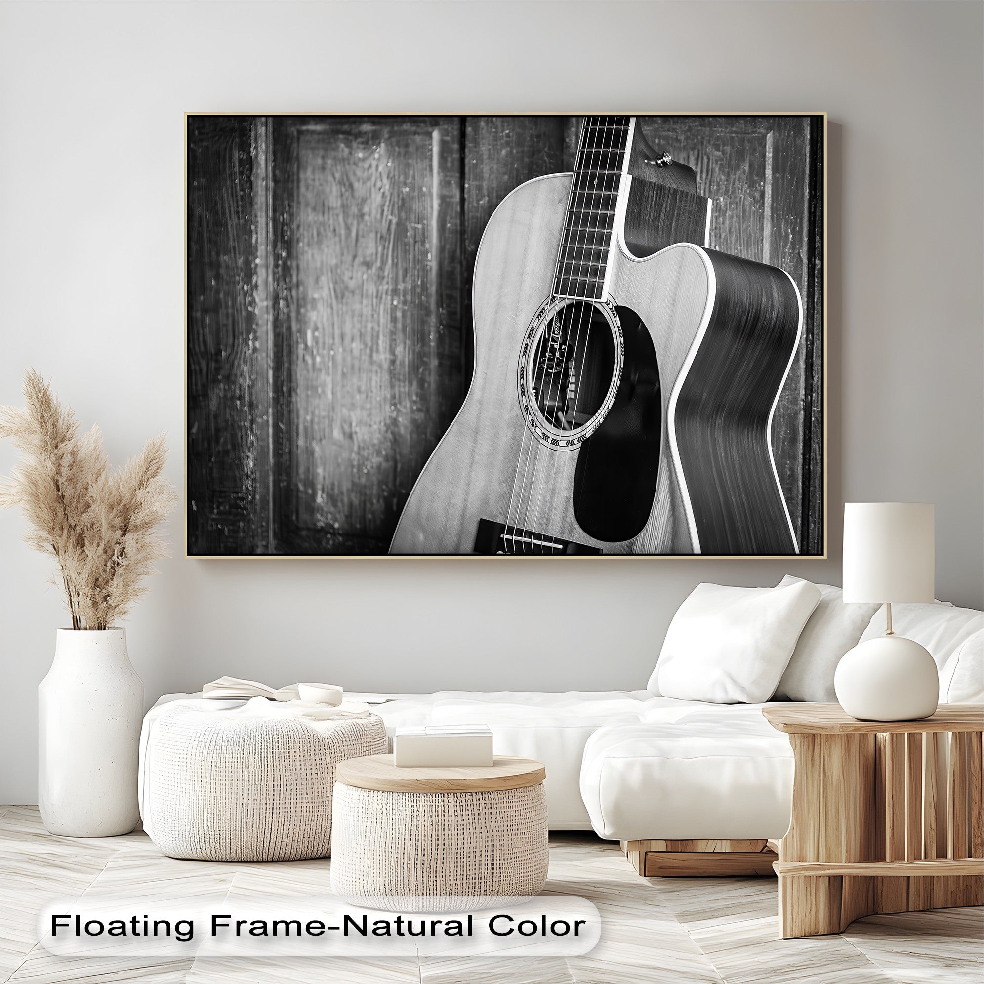 Acoustic Soul - Black and White Guitar Music Canvas Wall Art Print for Home & Office Decor - Perfect for Living Room, Bedroom, Studio