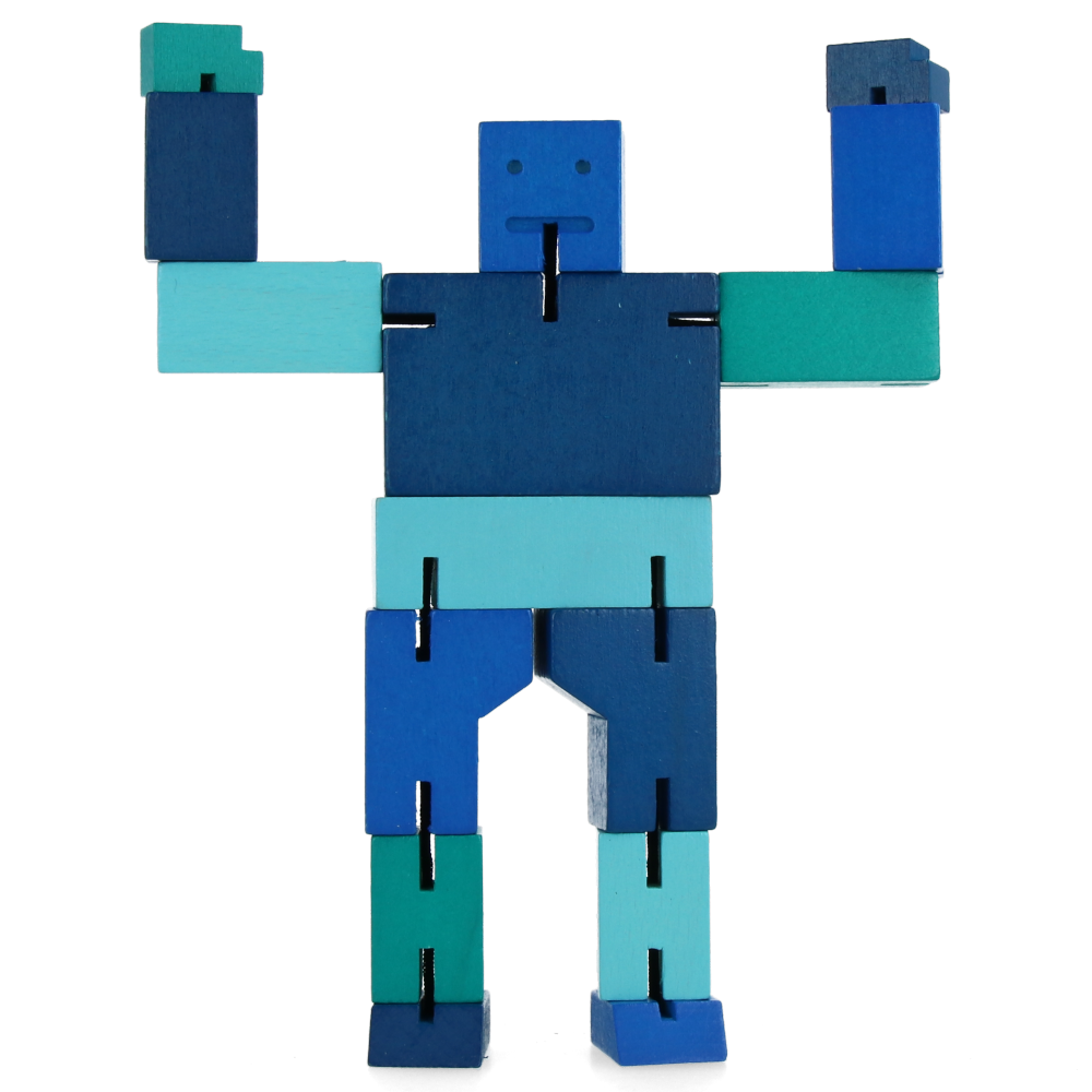 Cubebot Small Blue Multi-Jointed Wooden Robot Toy - Perfect for Kids' STEM Learning & Creative Play