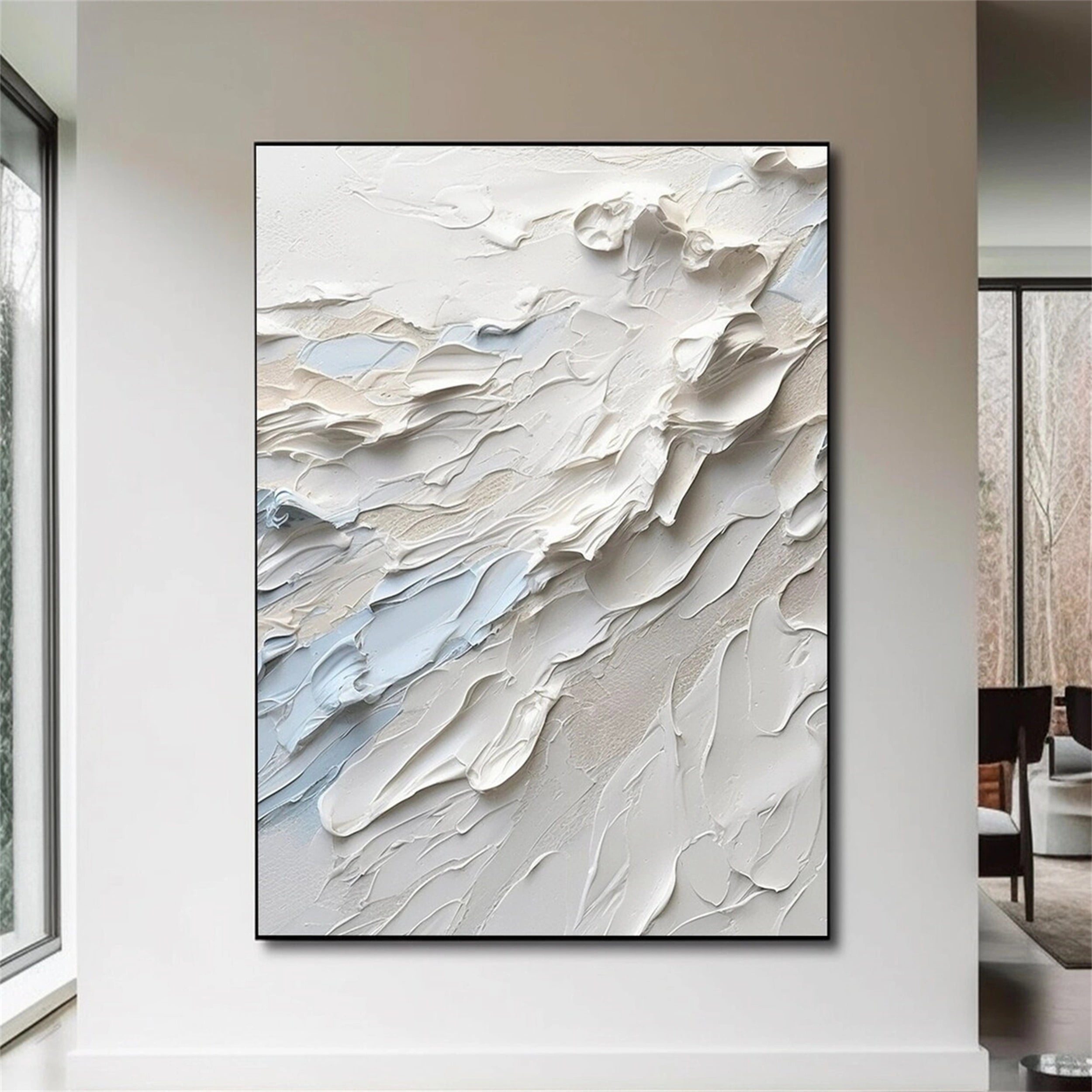 White Minimalist Textured Painting Canvas - Premium Abstract Wall Art for Modern Home Decor | Perfect for Living Room, Bedroom & Office