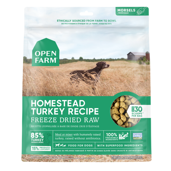 Open Farm Freeze-Dried Raw Dog Food - Homestead Turkey Recipe | Grain-Free, High-Protein for Adult Dogs | Perfect for Training Treats & Meal Toppers
