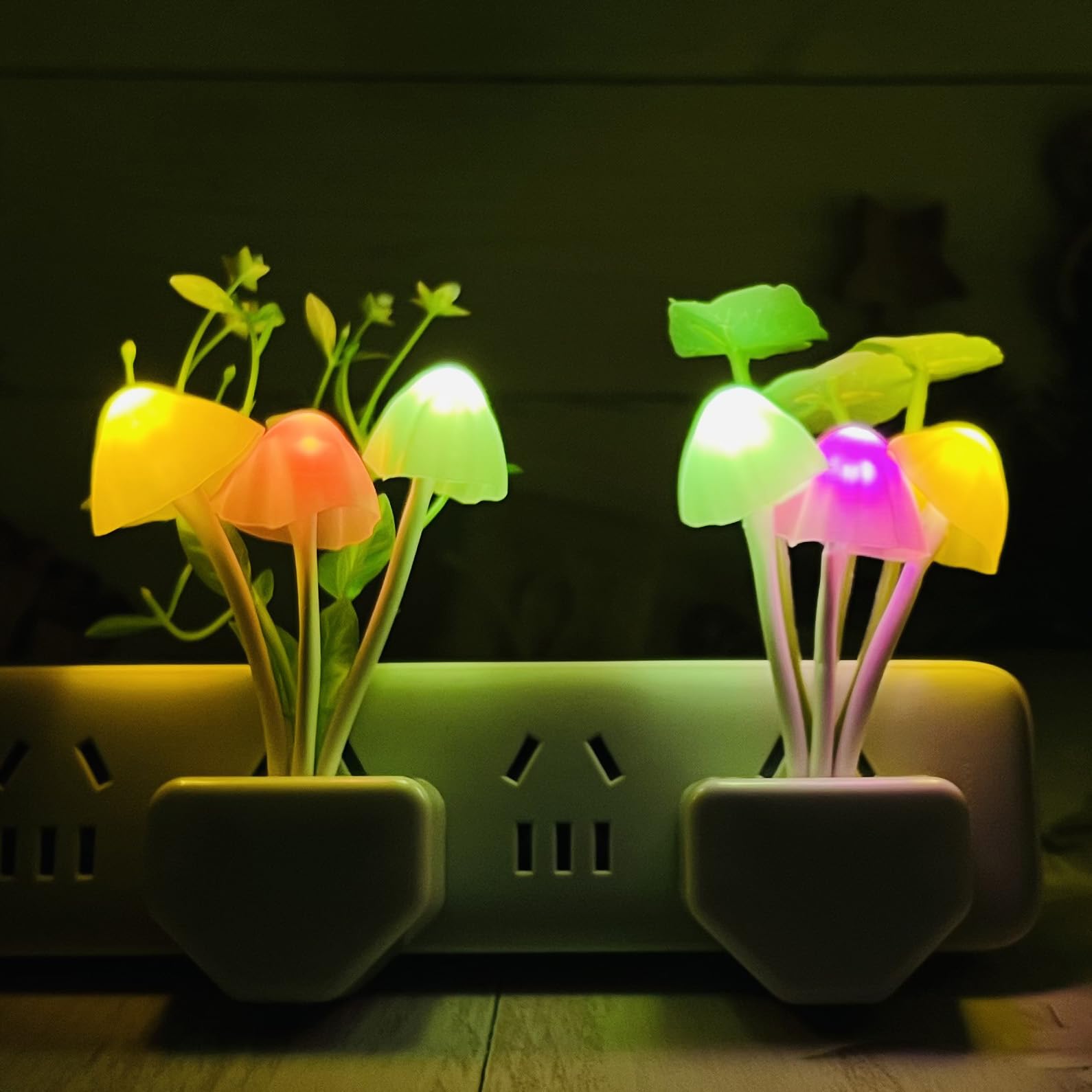 ZEZHOU 2 Pack Color Changing Mushroom Night Light - Plug-in LED Wall Lamp for Kids & Adults, Perfect for Bedroom, Nursery, Kids Room - Cute Birthday Gift & Stocking Stuffer Idea