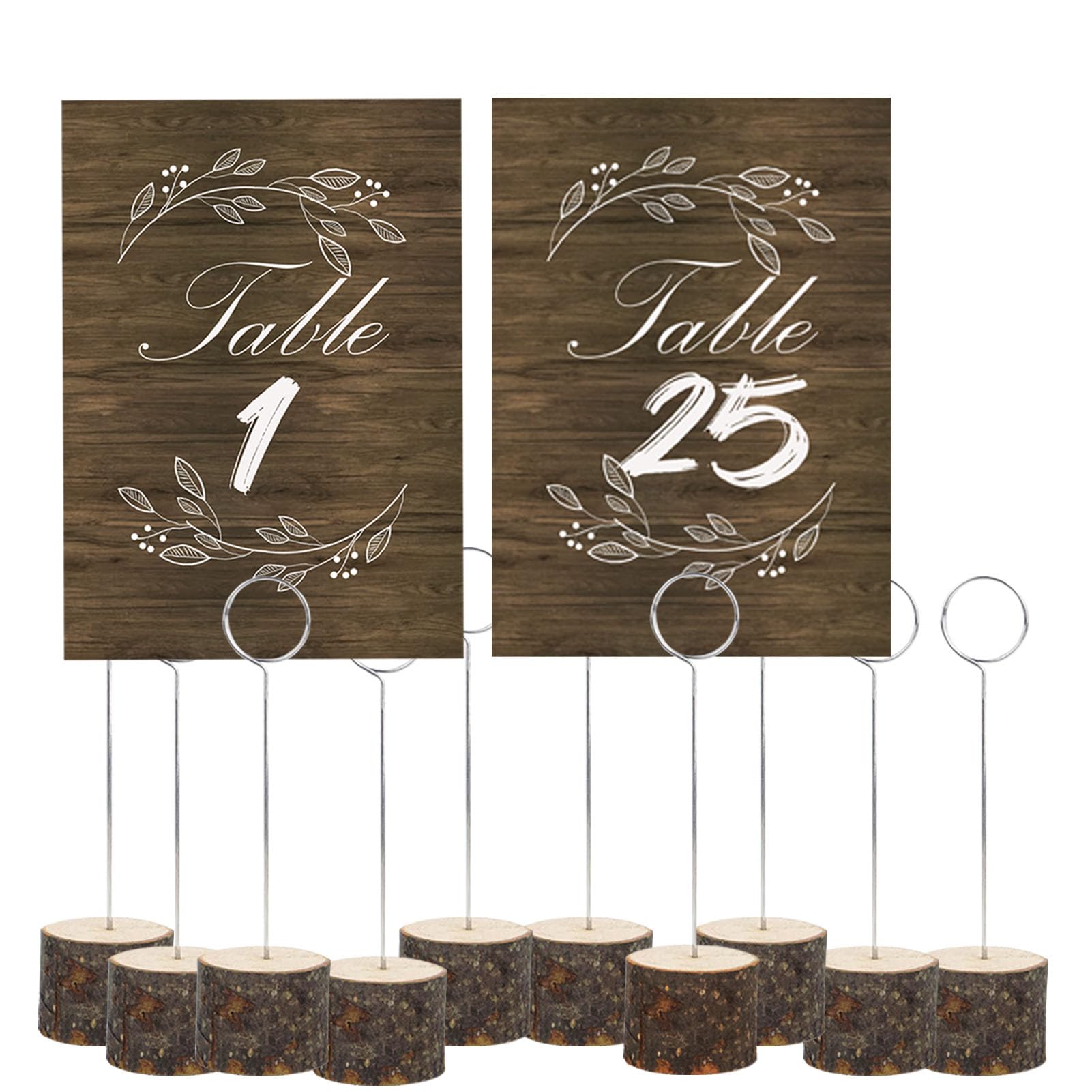 Rustic Wooden Table Number Cards 1-25 with Holders - 5×7 Inch Double Sided Wedding Reception Decor - 26 Piece Set for Weddings, Birthdays, Parties & Events - Perfect for Centerpieces, Table Settings & Special Occasions