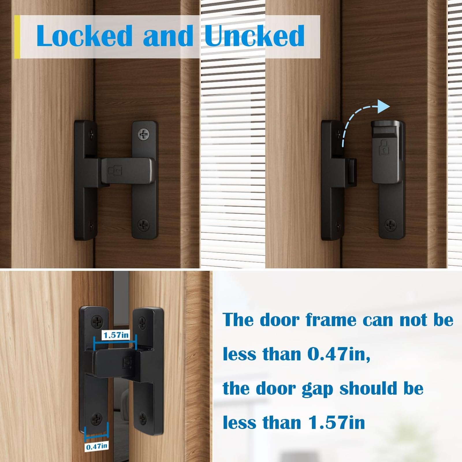 Heavy-Duty 180 Degree Flip Latch Lock - Black Sliding & Swinging Door Lock for Gates, Barns, Garages, Fences, Sheds, Windows & Cabinets | Secure Outdoor & Indoor Use