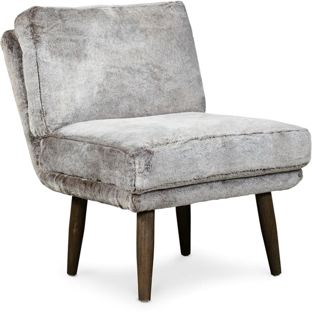 Elle Decor Sophie Armless Slipper Chair - Mink Brown Faux Fur Upholstery | Modern Accent Chair for Living Room, Bedroom & Home Office