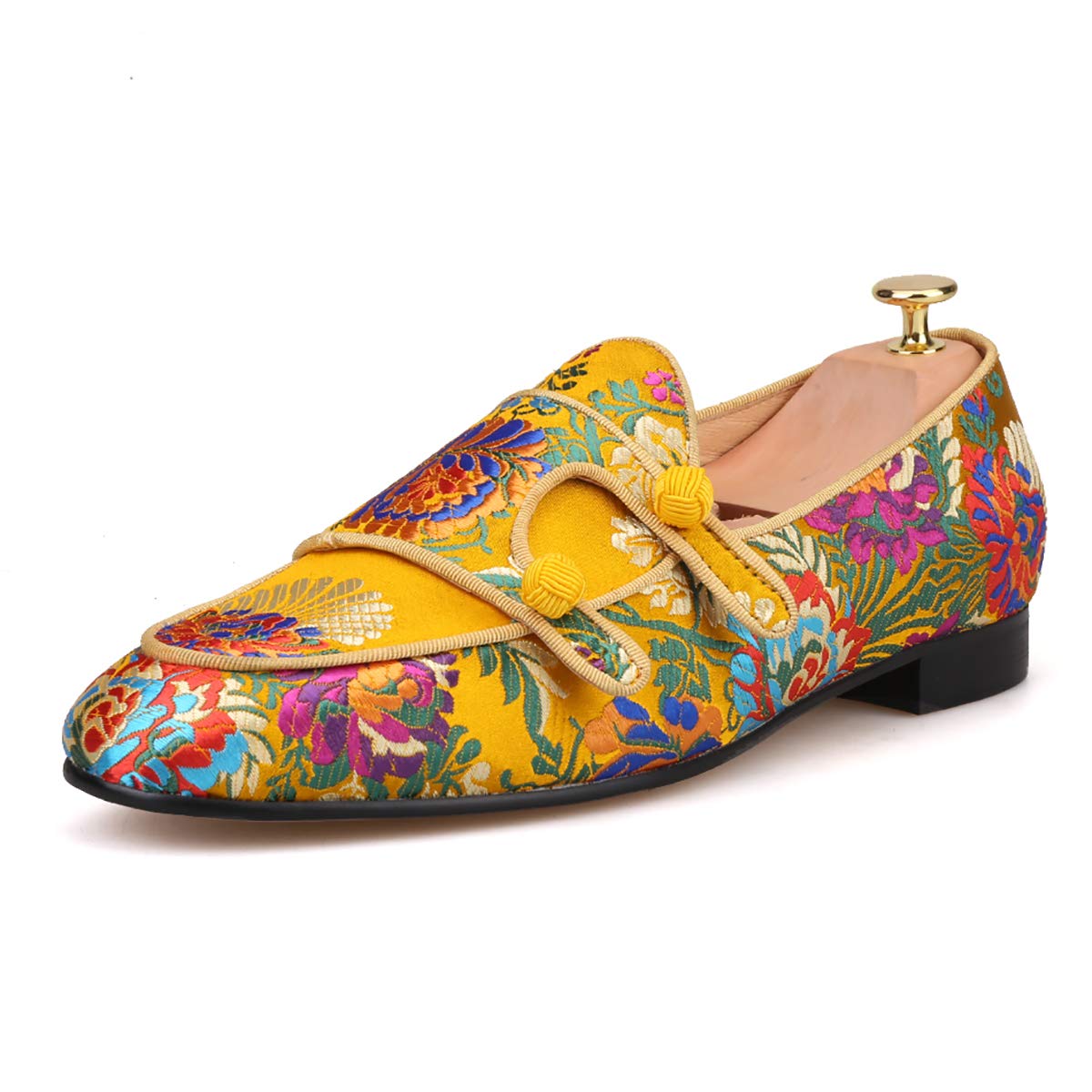HI&HANN Men's Silk Loafers - Chinese Style Floral Embroidered Slippers for Wedding, Party & Formal Occasions | Comfortable Smoking Shoes for Grooms & Special Events