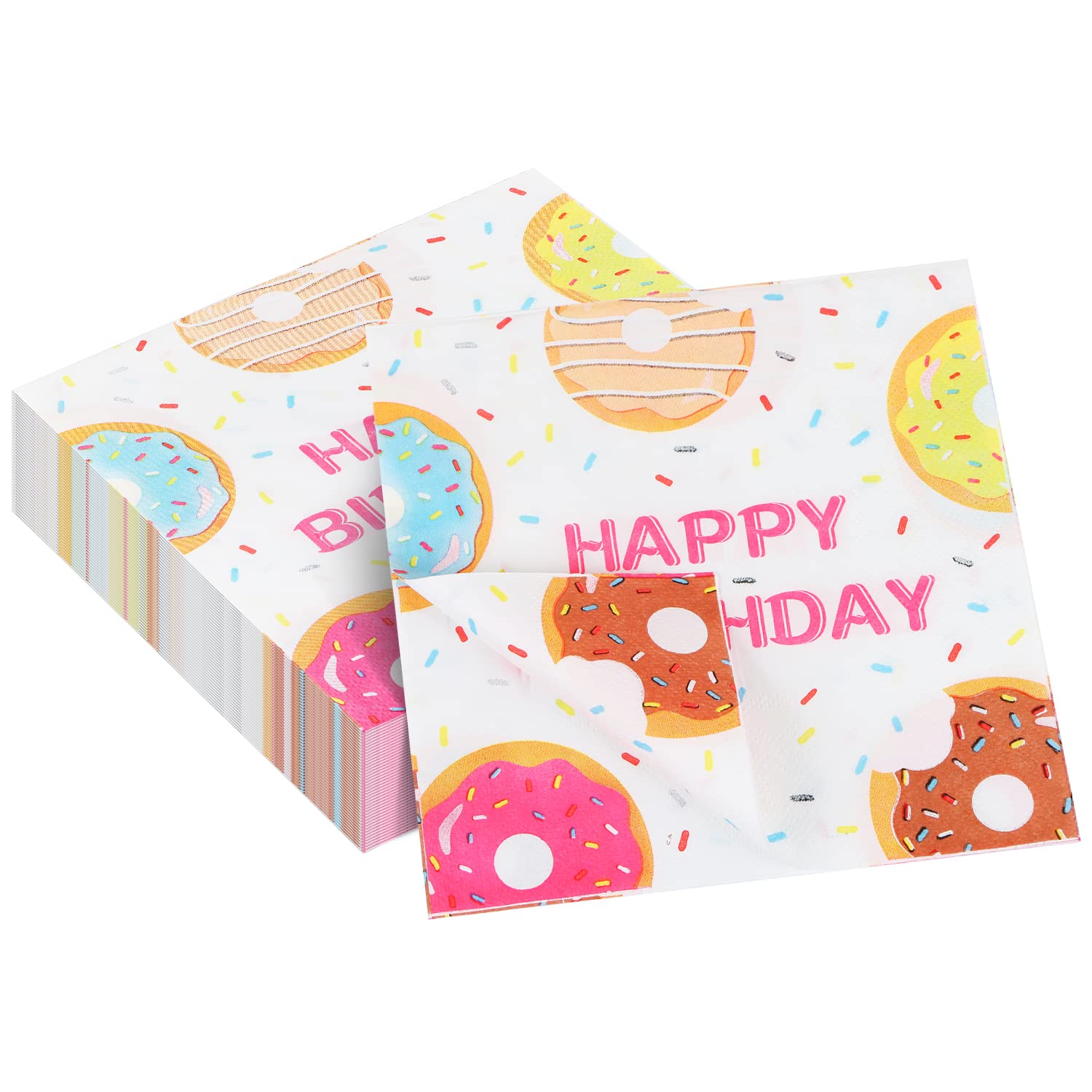 40 Pack Donut Party Napkins - 13x13 Inch Happy Birthday Paper Napkins for Donut Themed Parties, Baby Showers & Birthday Decorations - Cute Donut Tableware for Dessert Tables & Celebration Supplies