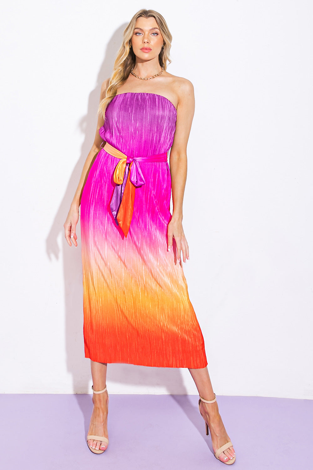 Strapless Ombre Midi Dress for Women - Elegant Bodycon Party Dress for Night Out, Wedding Guest, Cocktail Events