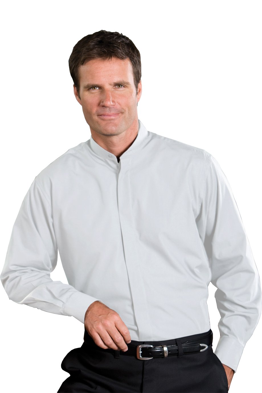 Ed Garments Men's Big and Tall Banded Collar Long Sleeve Shirt - White XL Tall - Comfortable Formal & Casual Wear for Office, Parties & Special Occasions