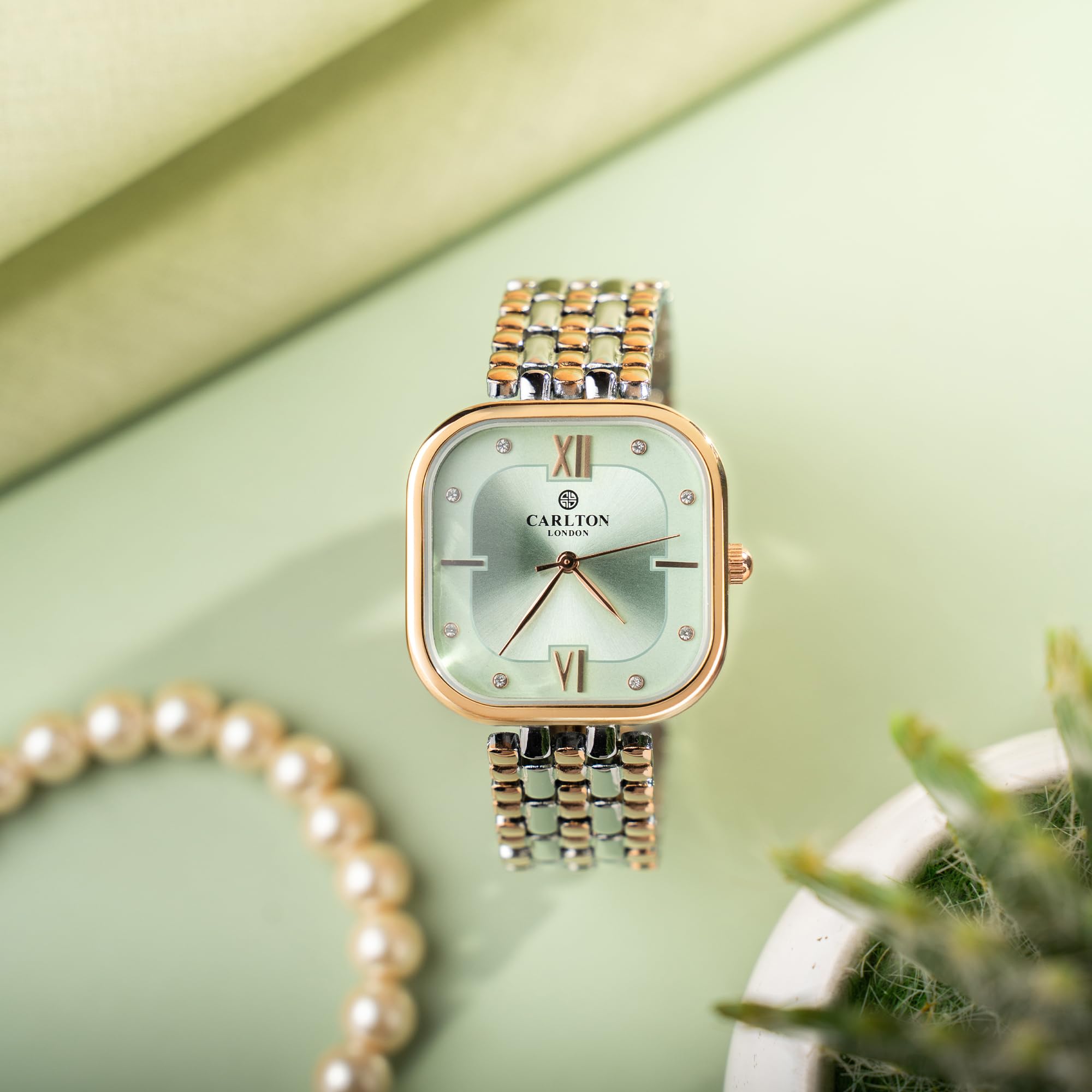Carlton London Women's Stainless Steel Analog Watch - Waterproof Multicolor Quartz Wristwatch for Women & Girls | Fashionable Accessory for Everyday Wear, Office & Special Occasions | CLSSCLGRN