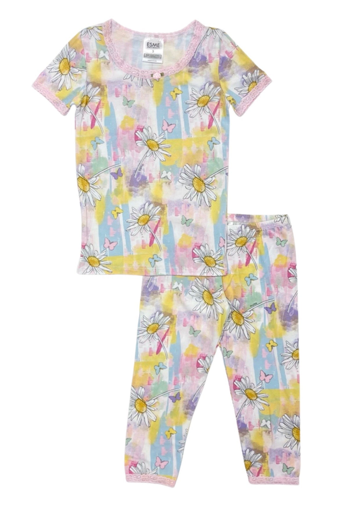 Daisy Floral Print Short Sleeve Top & High Waist Cropped Legging Set - Women's Summer Workout Outfit for Yoga, Running & Gym
