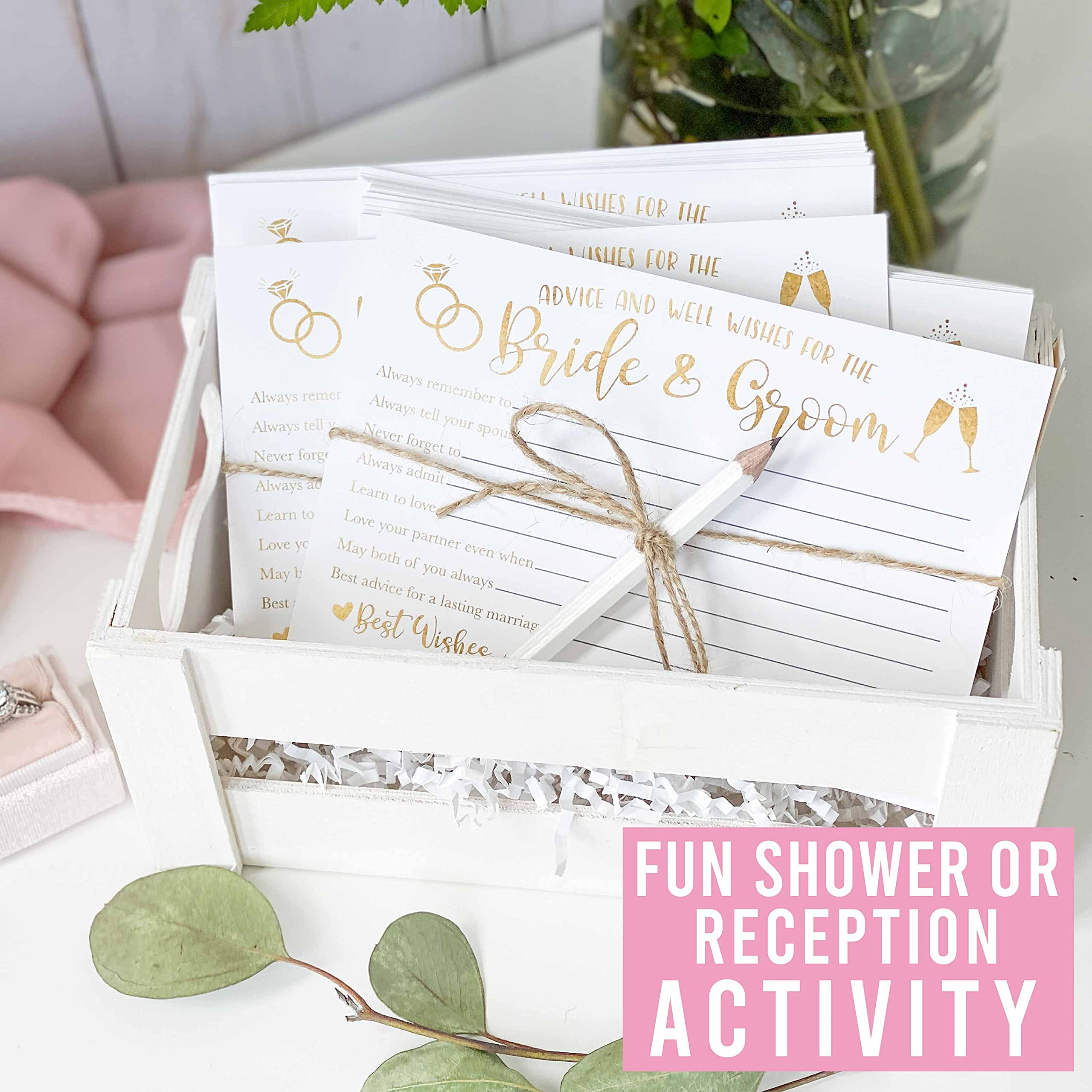 Hadley Designs 50 Advice Cards for Bride & Groom - Fun Bridal Shower Games, Wedding Guest Book Alternative & Reception Card Box - Perfect for Wedding Parties, Bridal Showers & Anniversary Celebrations
