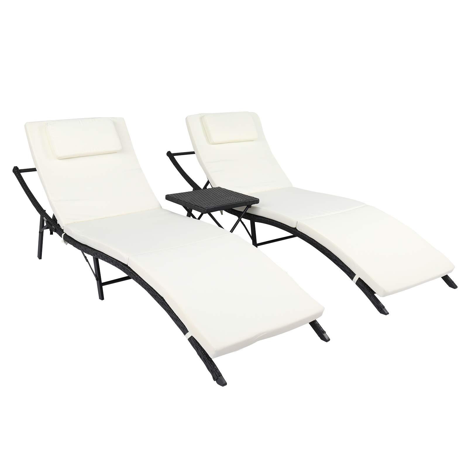 Kcelarec 3-Piece Patio Chaise Lounge Set - Outdoor Reclining Chairs for Pool, Beach, Sunbathing & Lawn Relaxation - Includes Side Table - Perfect for Backyard, Garden & Resort Use