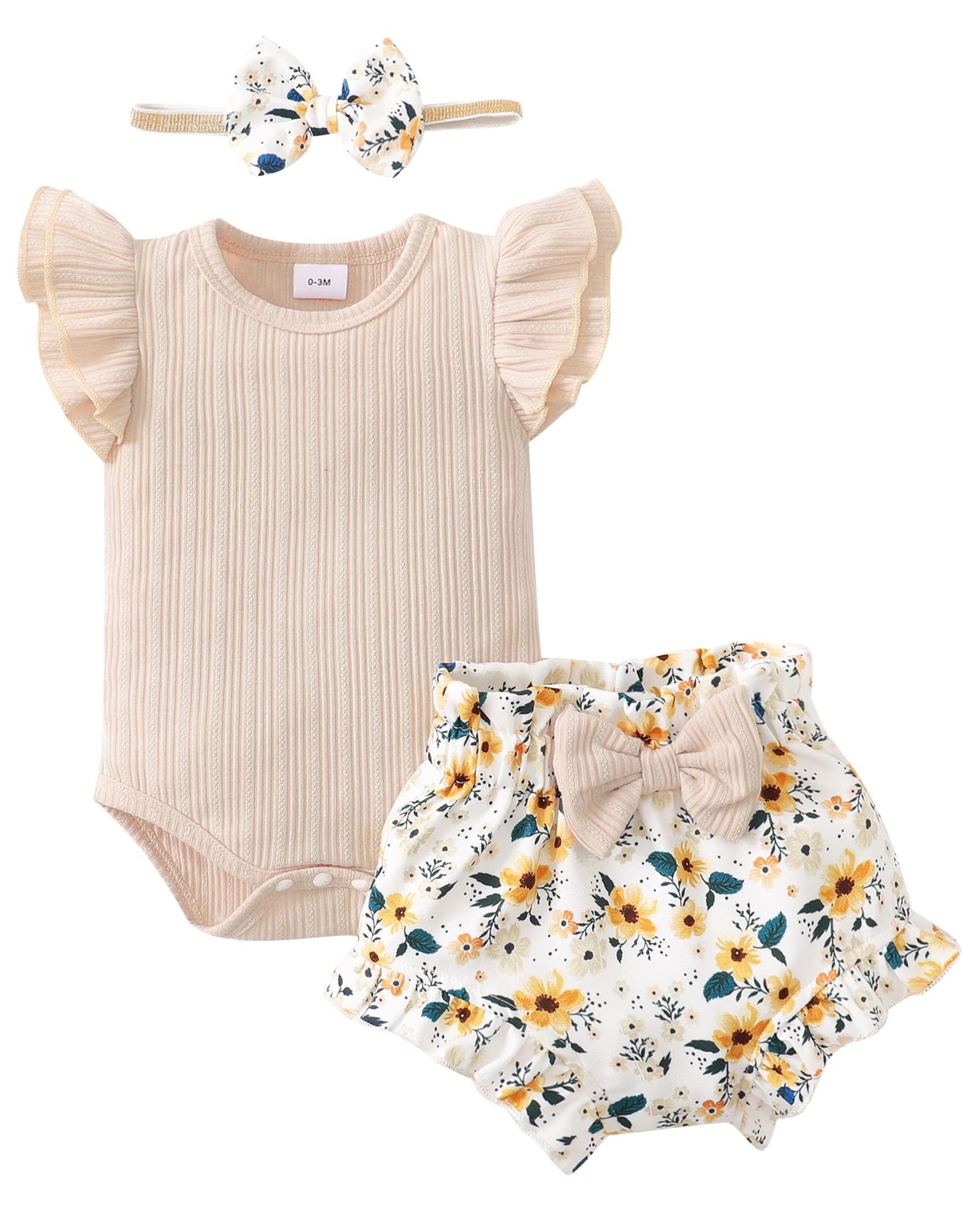 Newborn Baby Girl Clothes - Floral Cotton Ruffle Sleeveless Romper & Shorts Set for Toddlers | Summer Outfits for Infants | Perfect for Playdates, Beach Trips & Family Photos