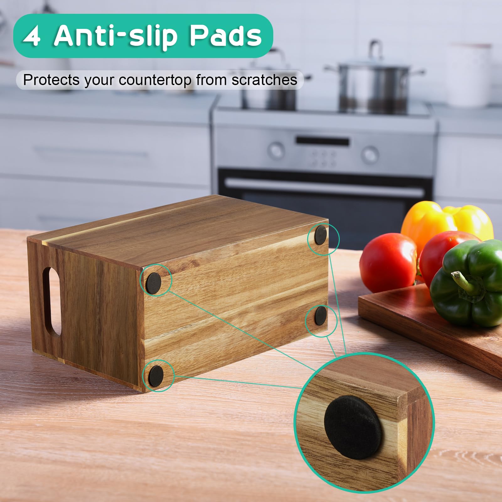 ALELION Acacia Wood Kitchen Utensil Holder - 3 Compartment Countertop Organizer for Spoons, Spatulas & Cooking Tools - Farmhouse Style Kitchen Decor for Counter, Pantry & Dining Room Storage