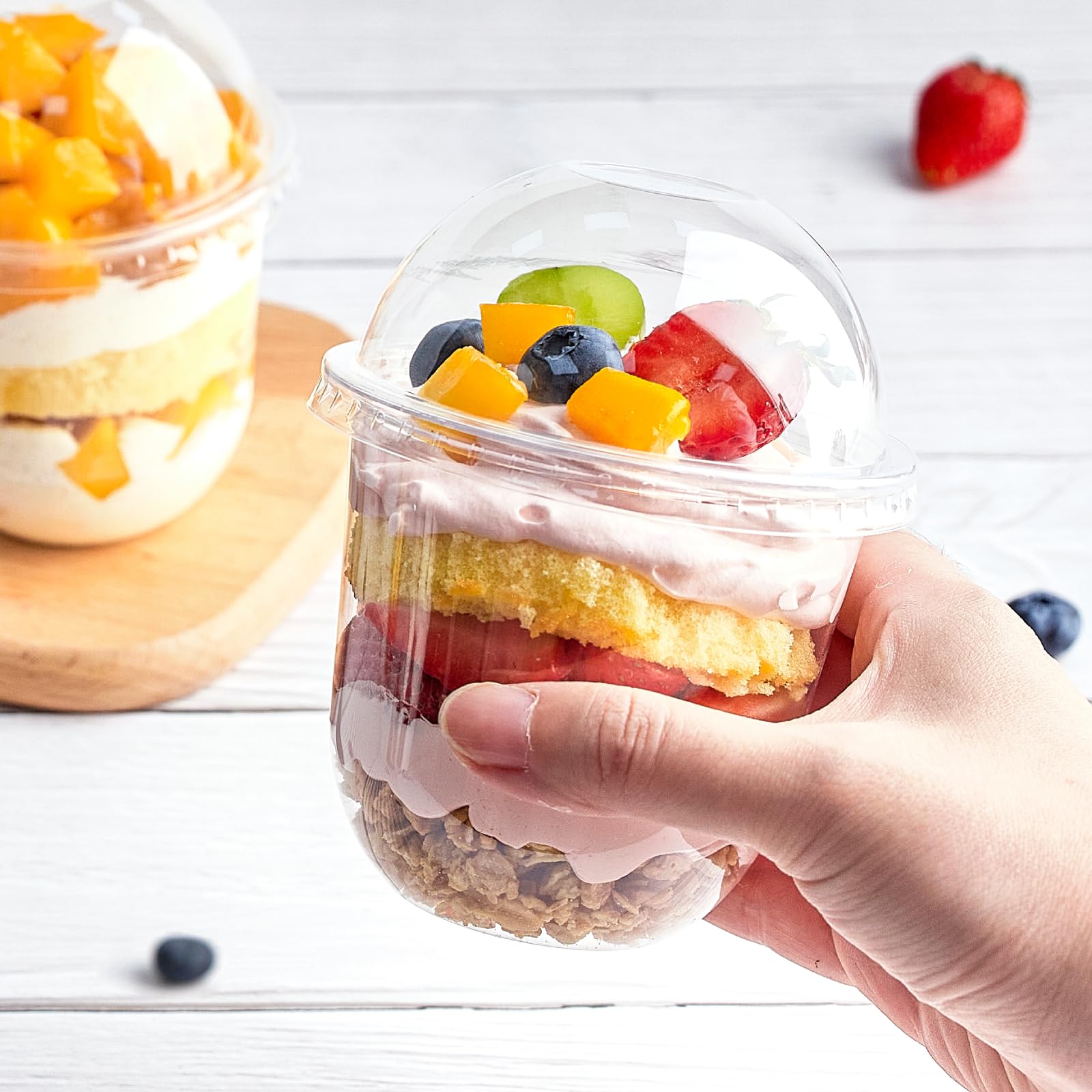 50 Pack 12oz Clear Plastic Dessert Cups with Dome Lids & Sporks - Disposable Parfait Containers for Yogurt, Ice Cream, Pudding, Fruit Salad - Perfect for Parties, Catering & Dessert Shops