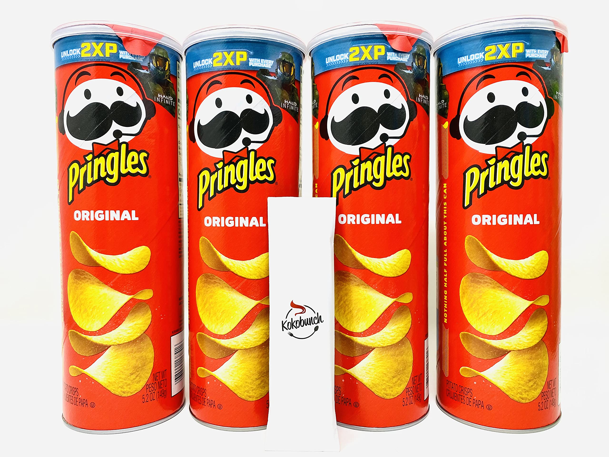 Pringles Original Flavored Potato Chips - 4 Pack (5.2oz Each) with Kokobunch Kit | Crunchy Snack Bundle for Parties, Lunch Boxes & On-the-Go Snacking