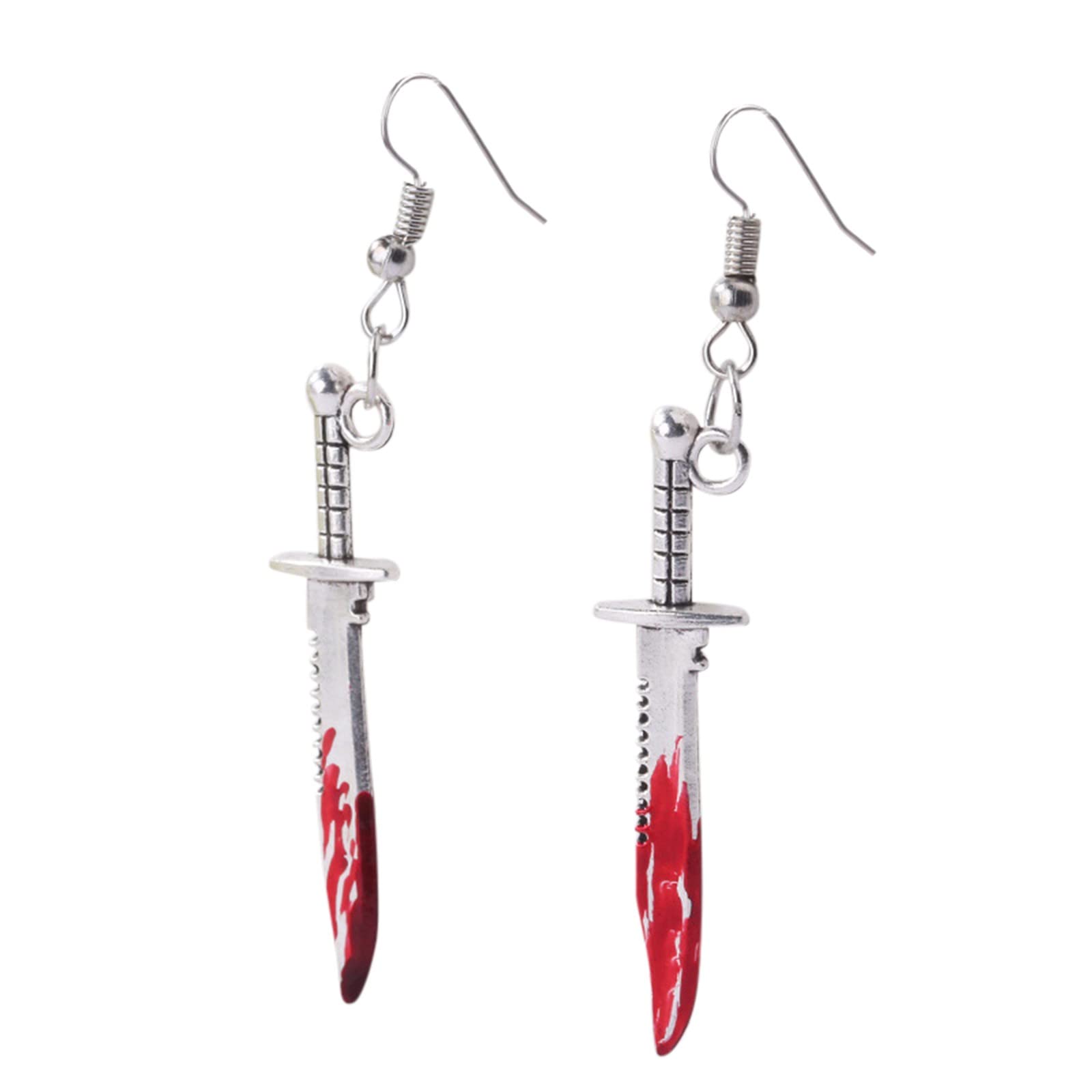 Gothic Blood Print Scissor Drop Earrings for Women - Halloween Horror Party Jewelry, Punk Style Axe Teeth Earrings for Girls - Perfect for Costume Parties, Cosplay & Alternative Fashion