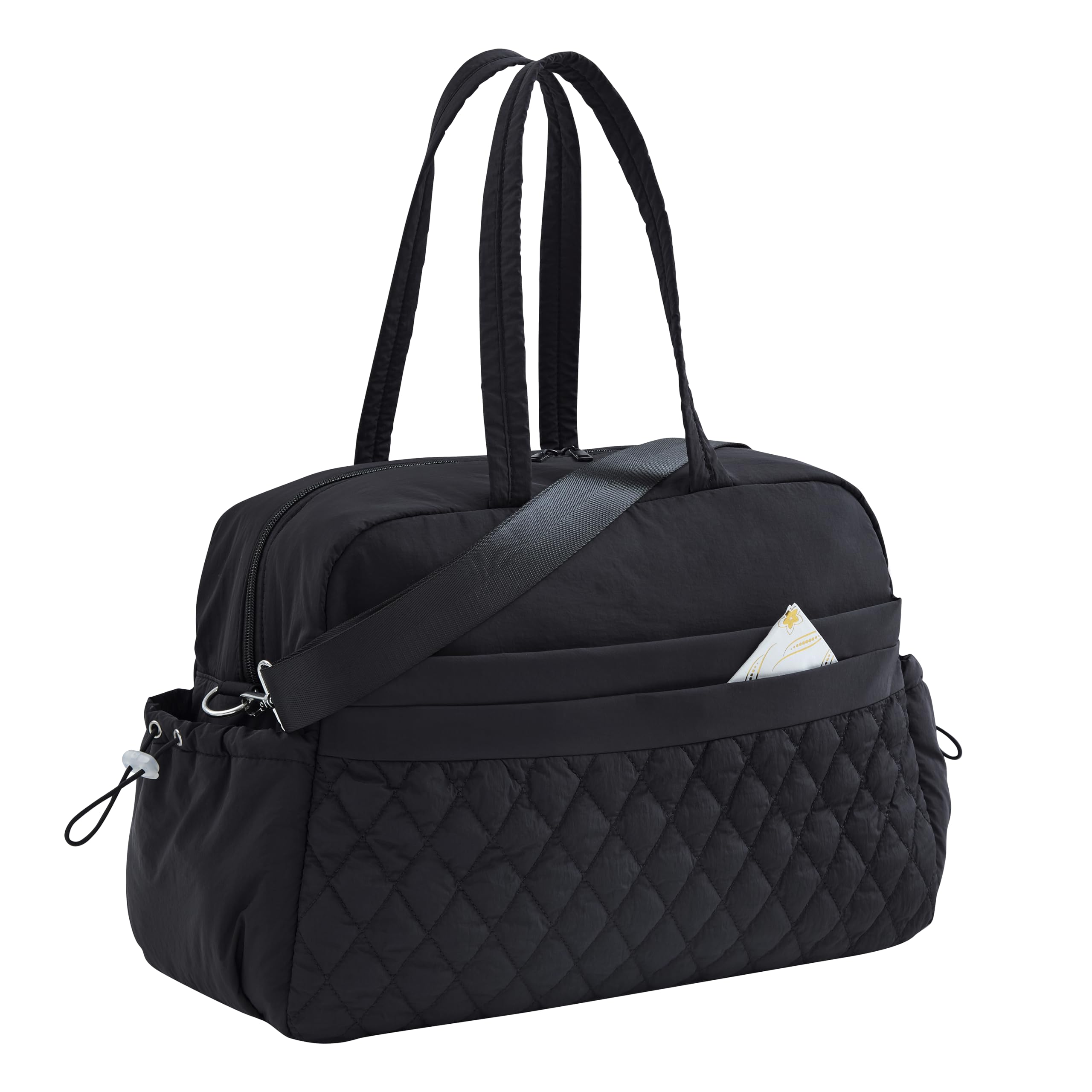 Waterproof Women's Duffle Bag - TSA Approved Carry On Gym Bag with Wet Pocket, Lightweight Travel Weekender Overnight Bag for Workout, Hospital, Business Trip (16.5x7.5x11 Inches, Black) | Perfect for Gym, Yoga, Beach Vacation & Business Travel