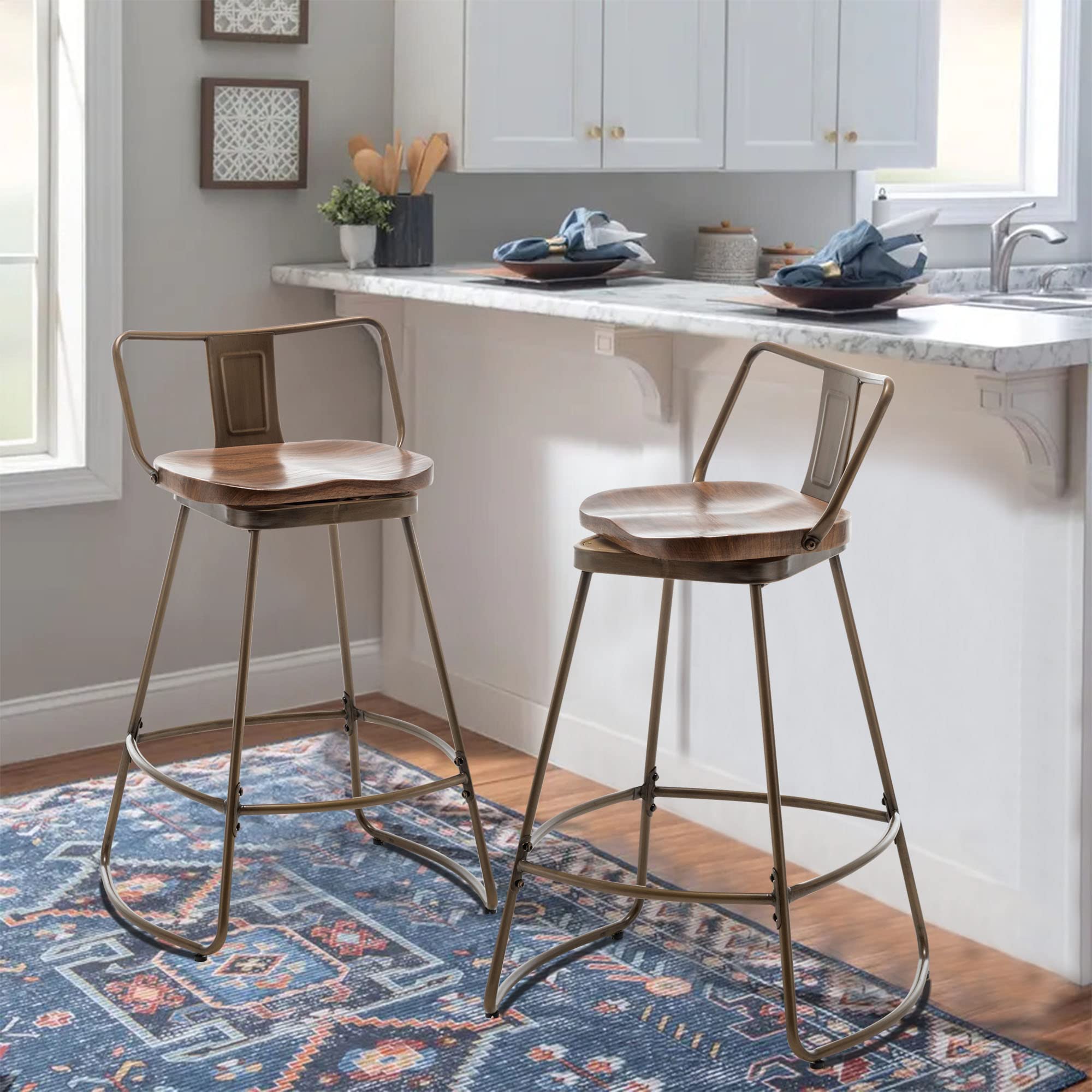 Industrial Swivel Bar Stools Set of 2 - 30