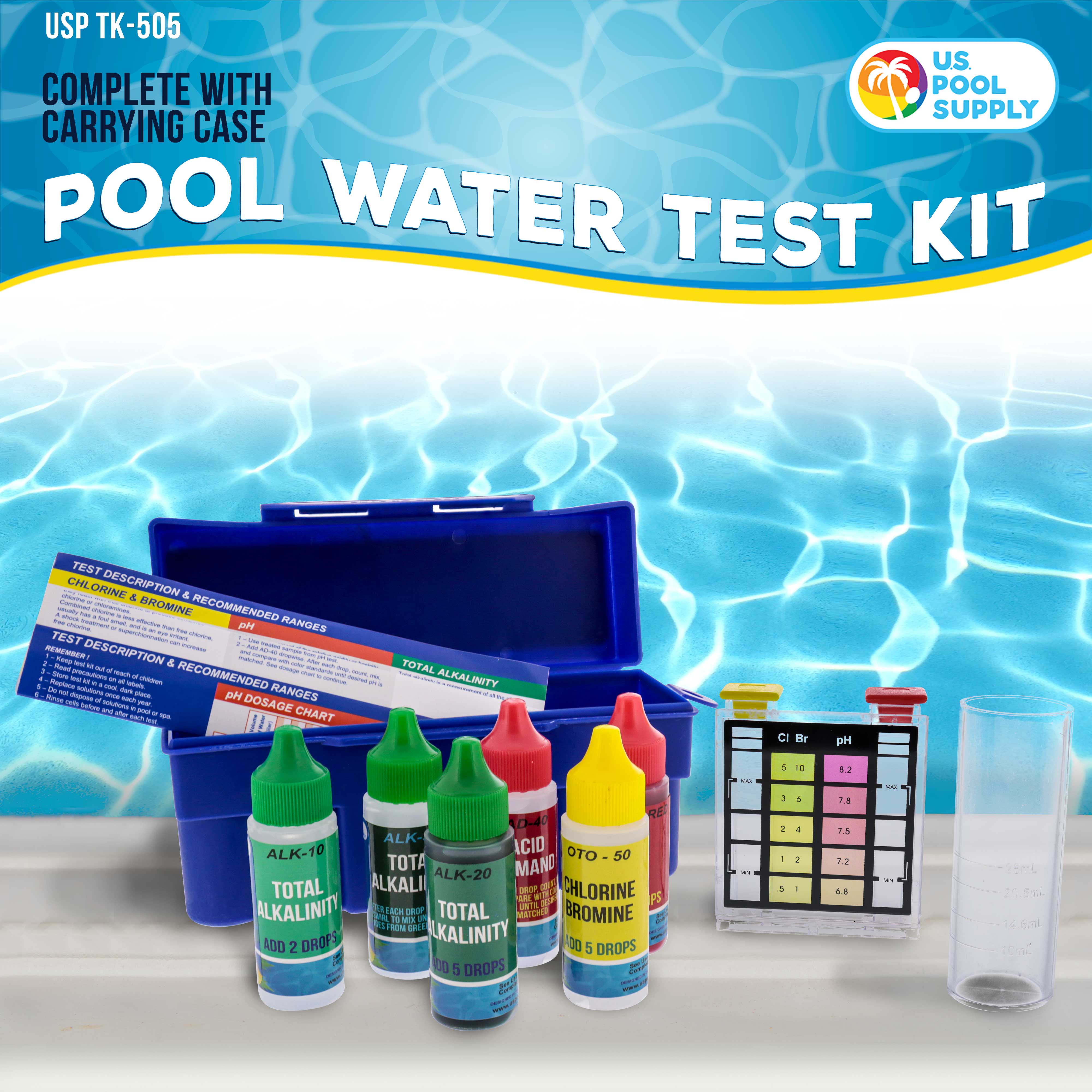 Premium 5-Way Swimming Pool & Spa Water Test Kit - pH, Chlorine, Bromine, Alkalinity & Acid Demand Testing | Maintain Perfect Chemical Balance for Crystal Clear Water | Ideal for Home Pools, Hot Tubs & Spas