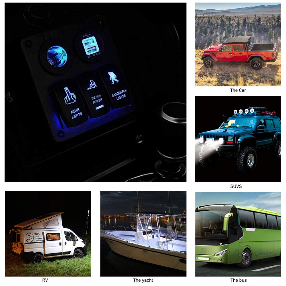 3 Gang Switch Panel with 3.1A 12V/24V USB Power Socket + Cigarette Lighter & LED Light - Heavy Duty Switch Box for Trucks, Cars, RVs, Boats & Off-Road Vehicles | Perfect for Dashboard Accessories & Vehicle Power Management