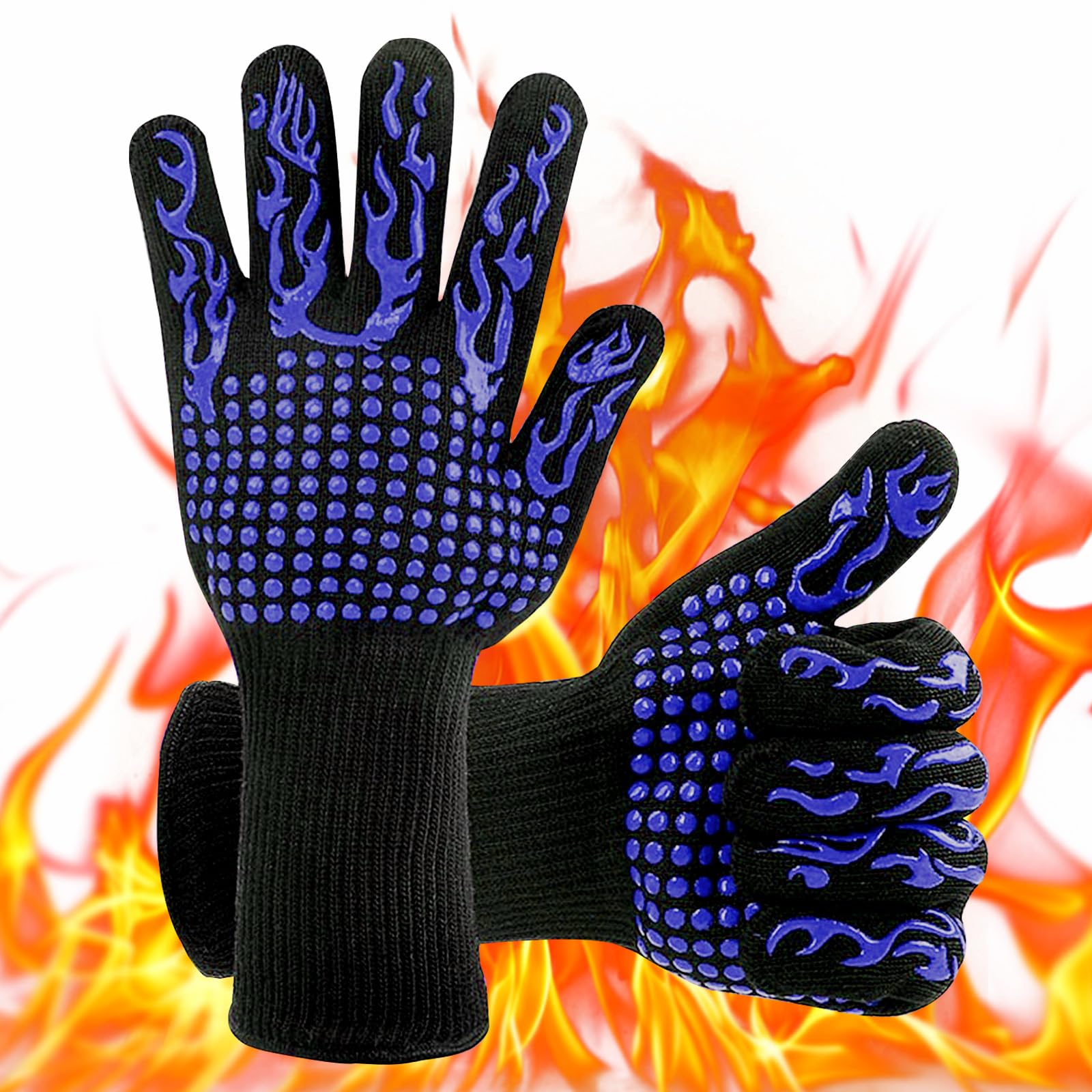 1472°F Heat Resistant BBQ Gloves - Silicone Palm Non-Slip Grilling Gloves for Blackstone Griddle, Smoker, Oven & Baking | Perfect for Barbecue Cooking, Meat Handling & Outdoor Grilling