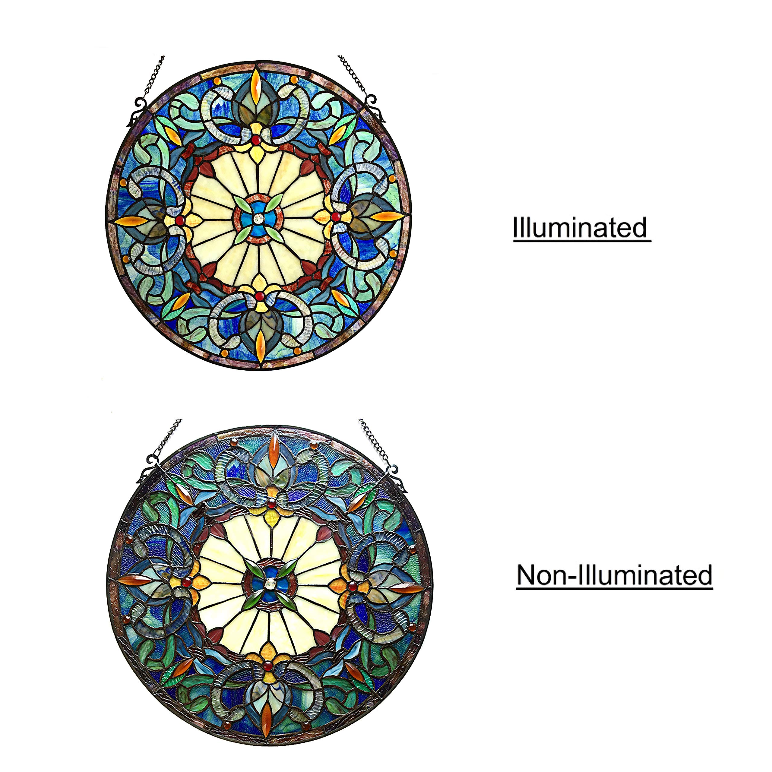 Tiffany-Style Stained Glass Victorian Window Panel - 22 Inch Handcrafted Art Glass Decor for Home, Church & Office