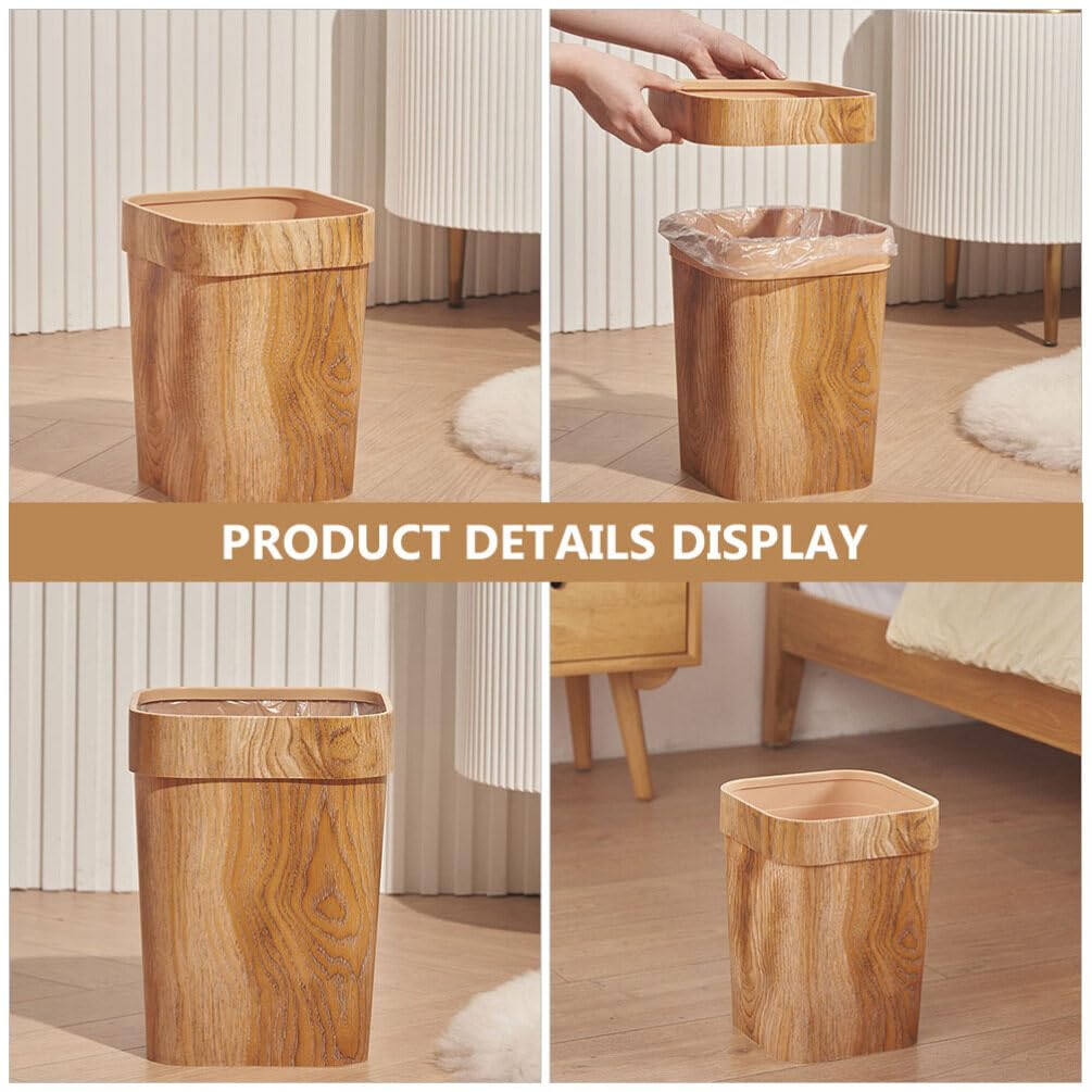 Eco-Friendly Wood Grain Trash Bin - Small Wastebasket for Office, Bathroom & Bedroom | Cabilock Garbage Can with Toilet Paper Holder | Durable Dustbin for Home & Office Use