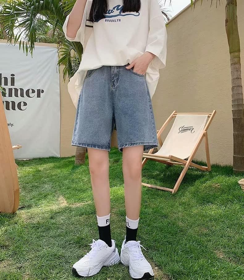 High Waist Knee-Length Denim Shorts - Y2K Baggy Biker Bermuda Shorts for Women | Harajuku Streetwear & Korean Preppy Style | Perfect for Summer, Casual Outfits & Street Fashion