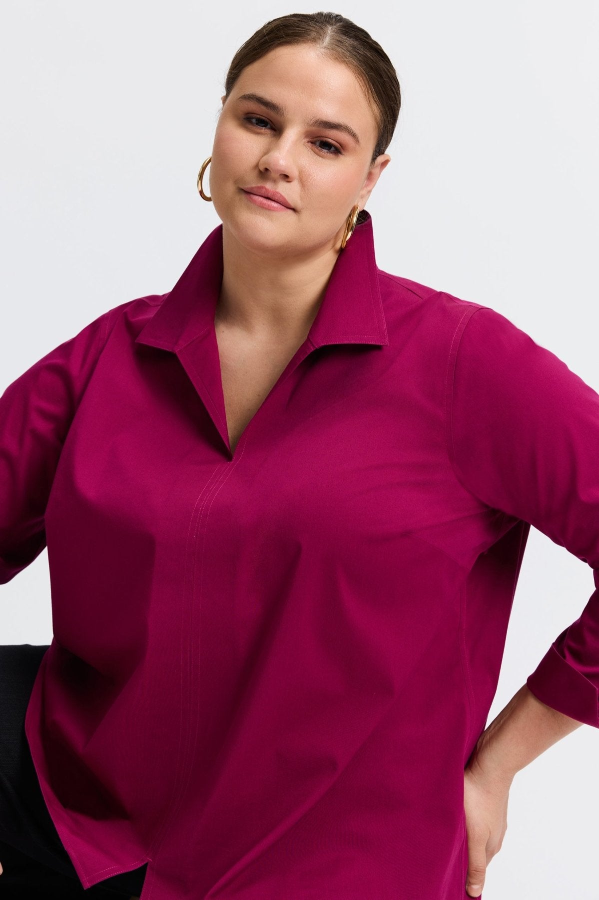 Agnes Plus Wrinkle-Free Stretch Long Sleeve Popover Shirt for Women | Comfortable Office & Casual Wear | Easy Care Business & Travel Shirt