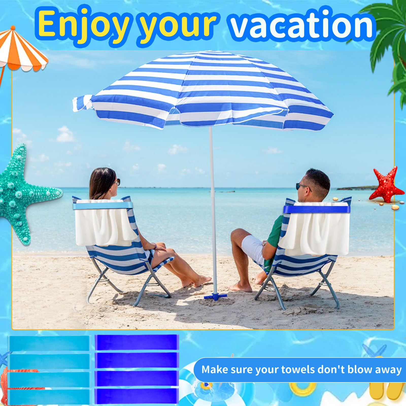 8 Pack Stretchable Beach Towel Bands for Cruise Chairs & Pool Loungers - 2025 Must-Have Travel Accessories | Secure Towel Clips Alternative for Beach, Poolside & Vacation Use