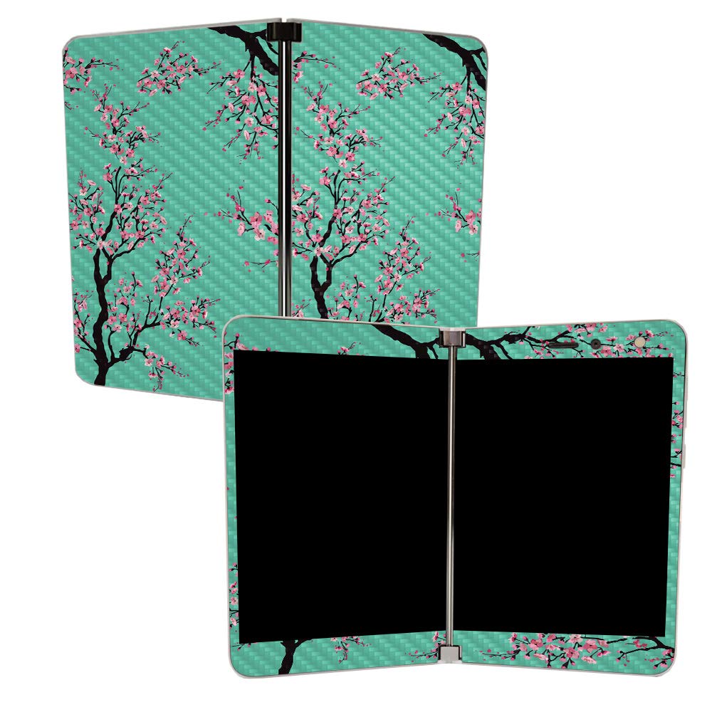 Carbon Fiber Skin for Microsoft Surface Duo - Cherry Blossom Design | Protective Cover for Work & Travel
