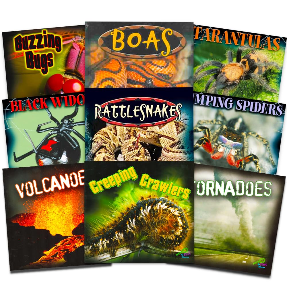 Educational Nature Books for Kids - 9 Wild Animal Books Set (Sharks, Dinosaurs, Snakes) for Toddler Learning