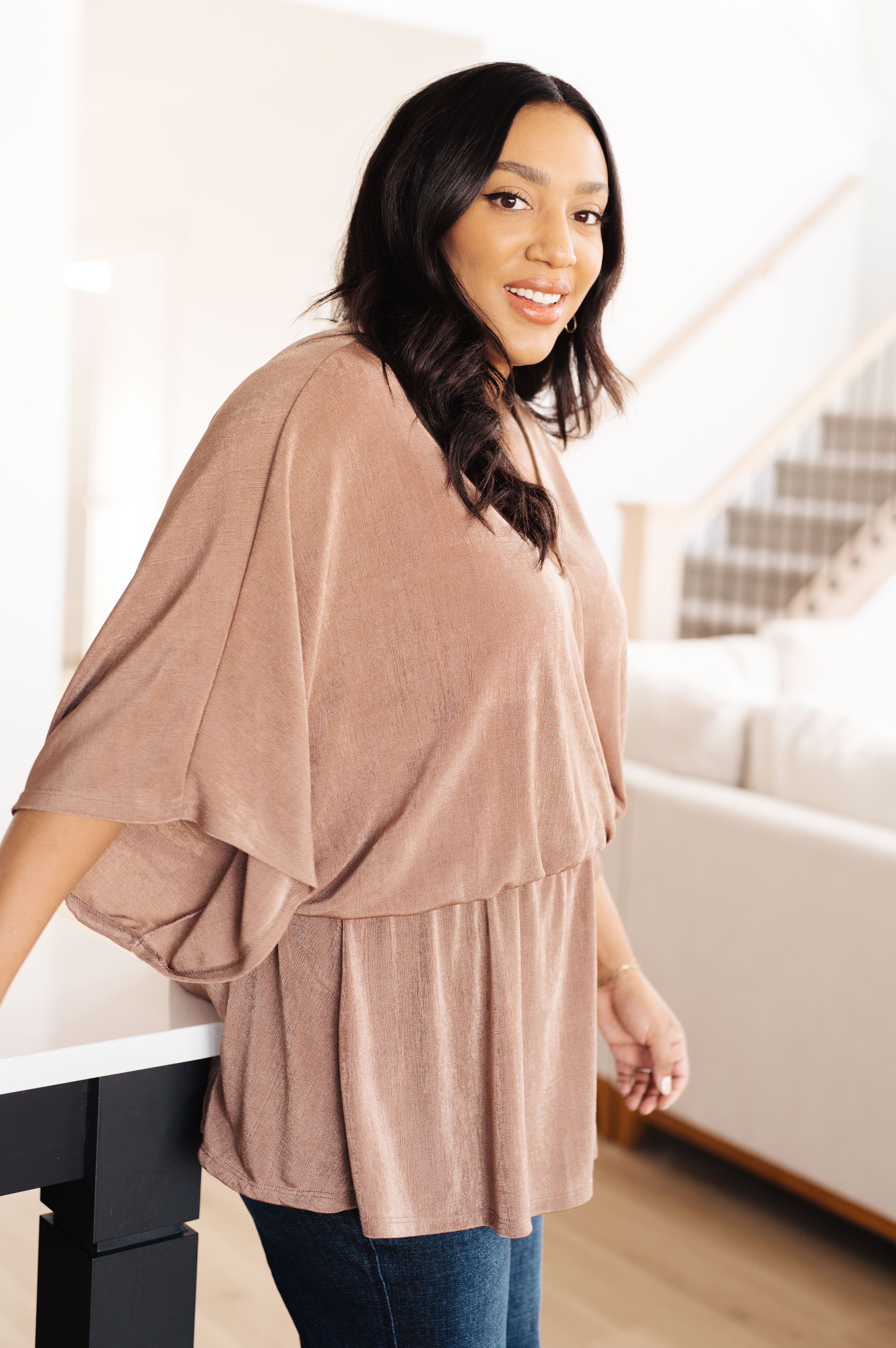 Elegant V-Neck Blouse for Women - Flowy Draped Tops for Office, Party & Date Night | Chic & Comfortable Ladies Fashion Top