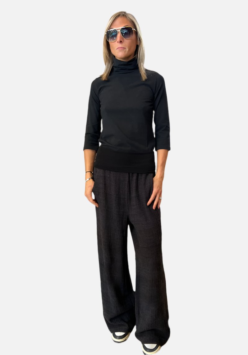 Elegant Checked Palazzo Trousers for Women - Burgundy Wide Leg Pants - Comfortable High Waisted Lounge Pants for Yoga, Travel & Casual Wear