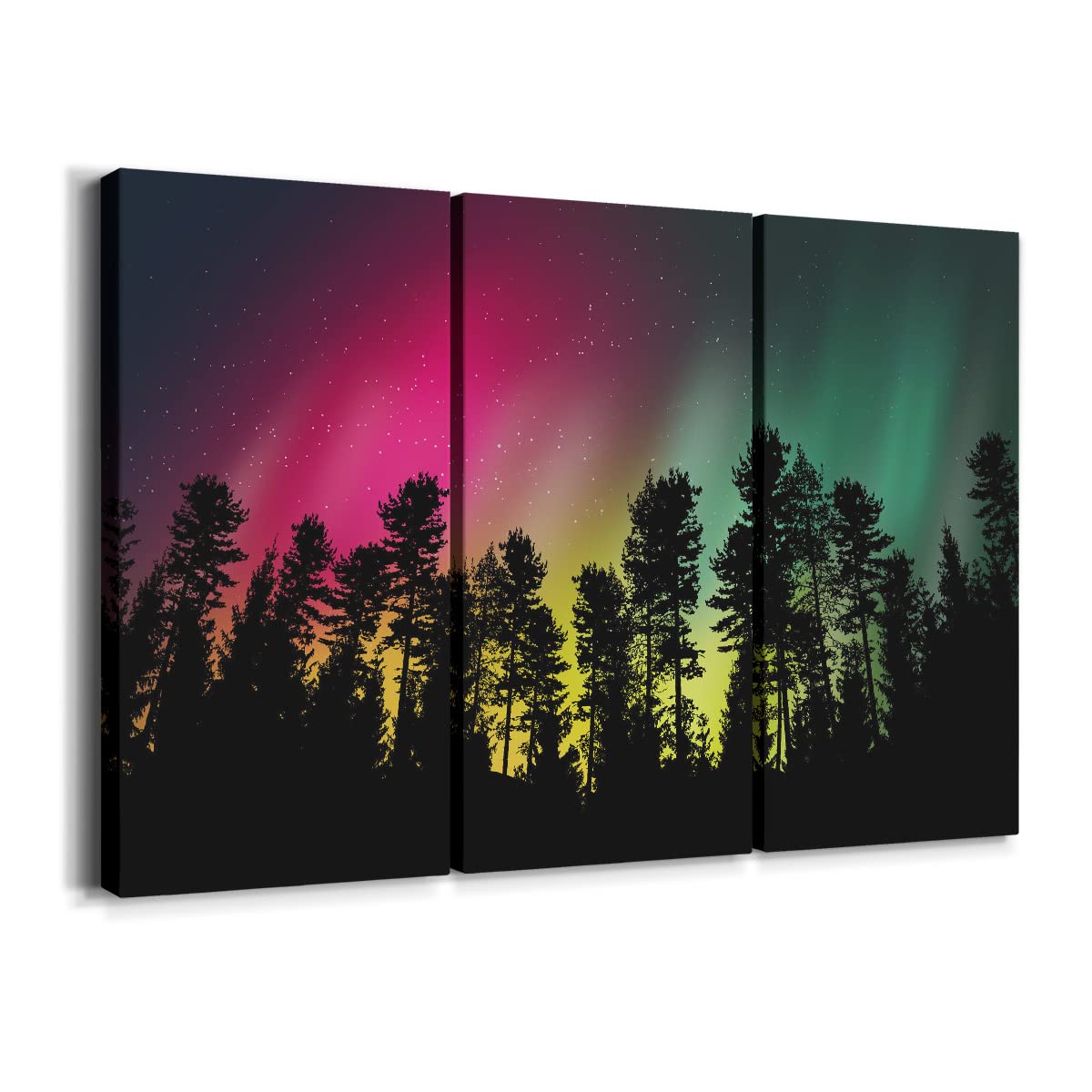 Northern Lights Wall Art - Aurora Borealis Nature Forest Landscape Canvas Print Set (16x32 inches, 3 Pieces) for Living Room, Bedroom & Office Decor | Stunning Home Wall Decorations & Gift Ideas