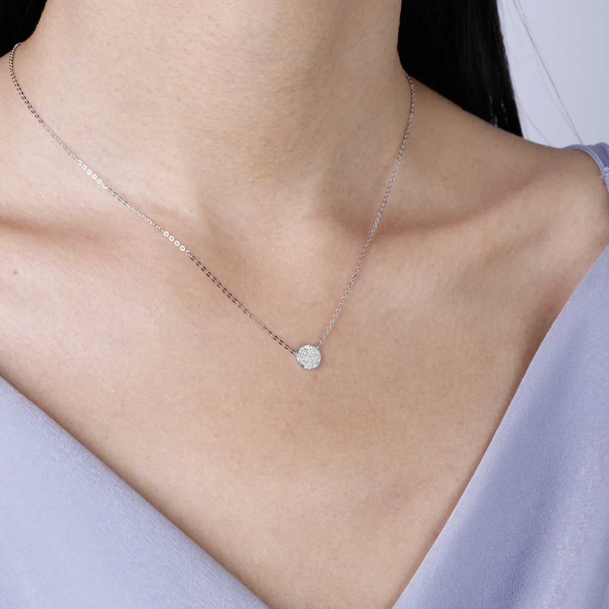 14K White Gold Diamond Pavé Round Necklace for Women - Elegant Everyday Jewelry & Perfect Gift for Anniversaries, Birthdays, and Special Occasions