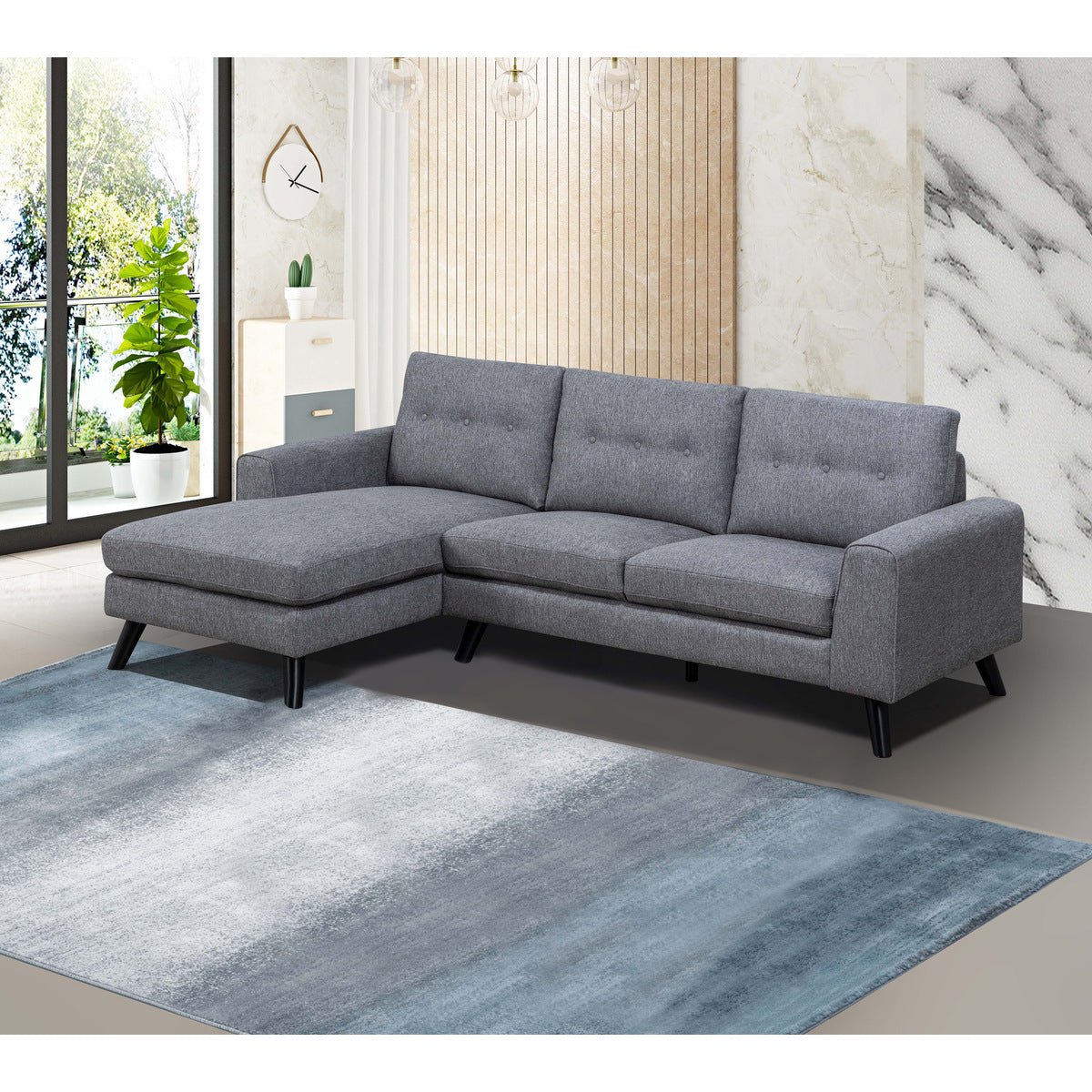 Evelyn Mid Century Modern Grey Sectional Sofa with Left Side Chaise Lounge - Perfect for Living Room, Family Room & Contemporary Home Decor