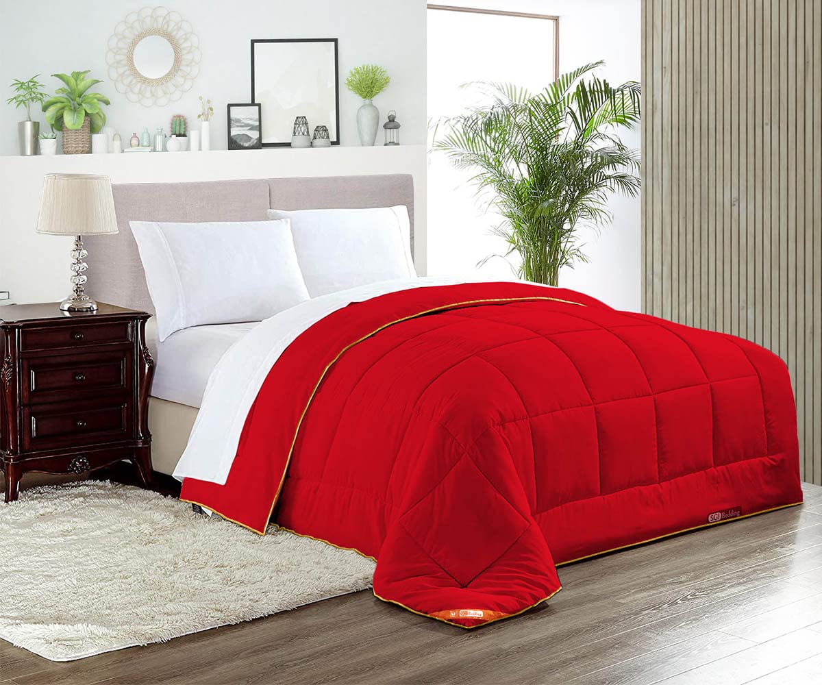 King Size Red Comforter Set - 300 GSM Plush Siliconized Microfiber Filled Duvet Insert with Box Stitch Quilting & Matching Pillowcases | Ultra Soft Bedding for Winter Warmth & Luxury Hotel Style Bedroom Decor