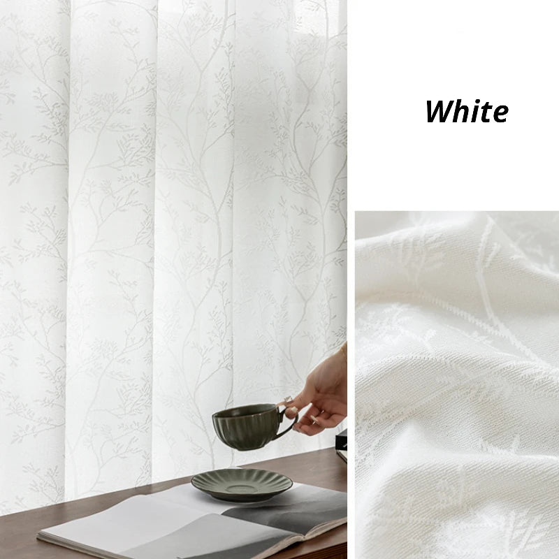 Custom Willow Gauze Tree Textured Jacquard Sheer Curtains - Elegant Window Treatments for Living Room, Bedroom & Home Decor